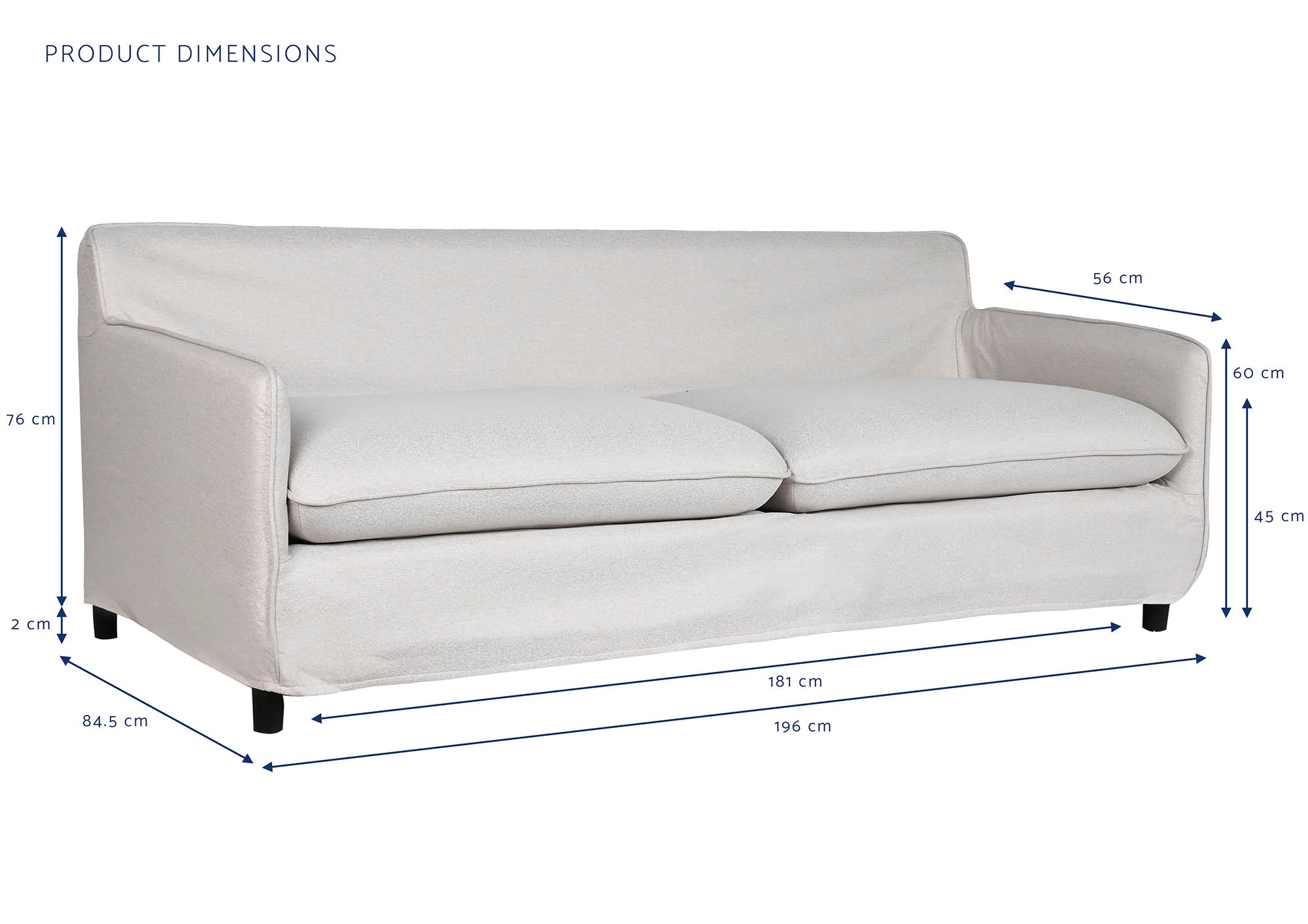 Polyester Sofa 196X85X90 Removable Beige Cover