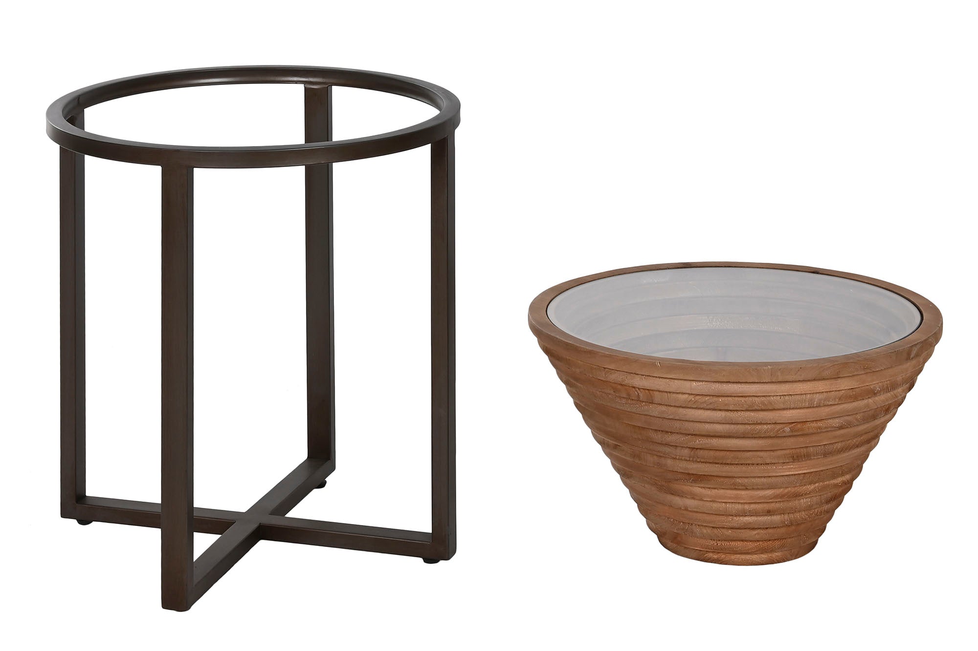 Fir Glass Side Table 46x46x55.5 Natural