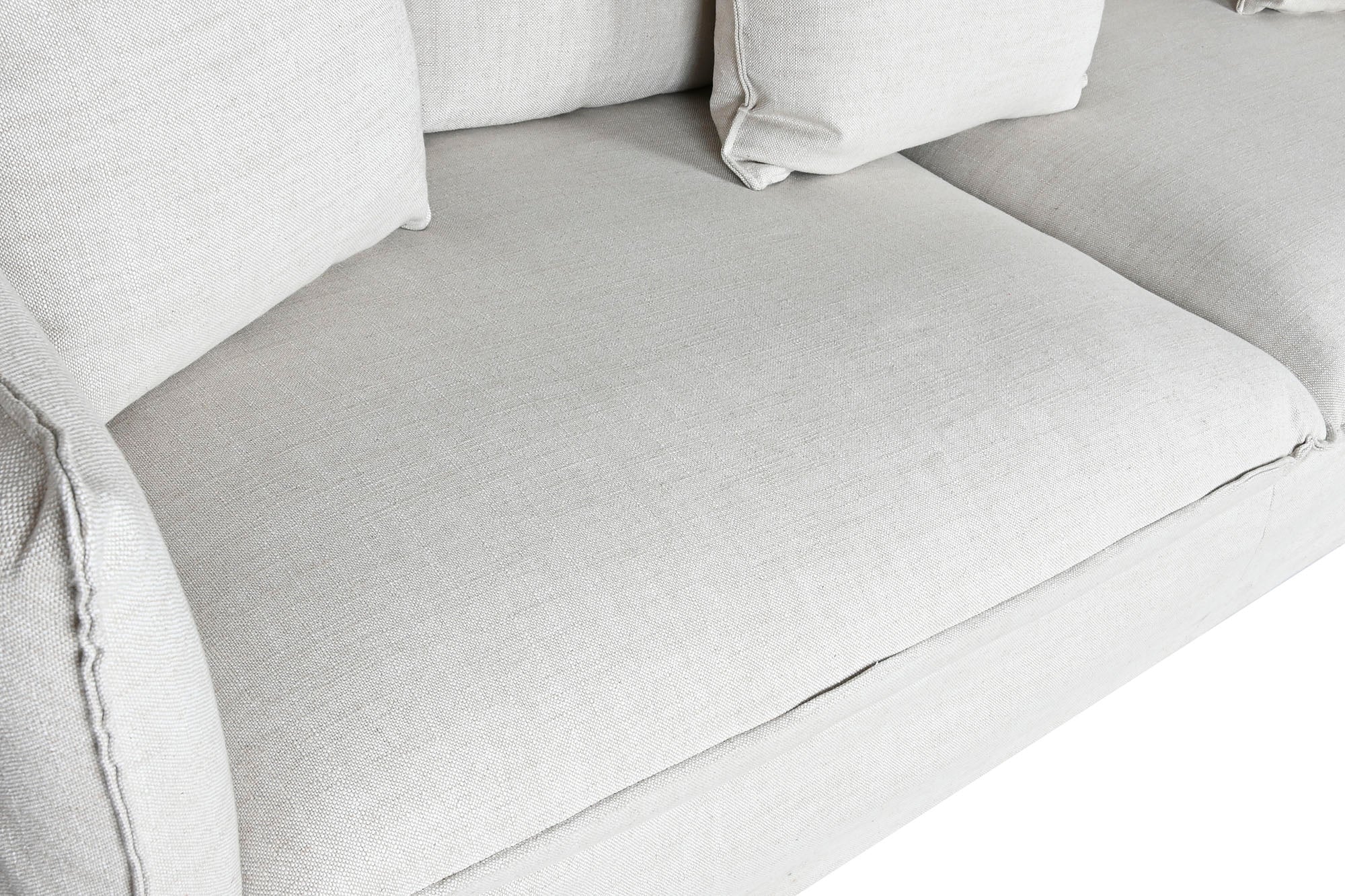 Sofá de linho 260x110x86 com 7 almofadas bege