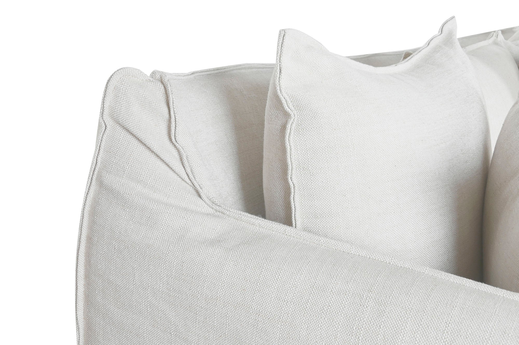 Sofá de linho 260x110x86 com 7 almofadas bege