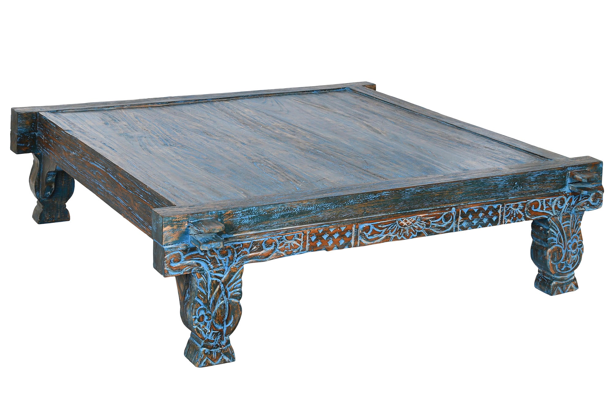 Mesa de Centro de Teca 150x150x40 Esculpida Rosa Azul
