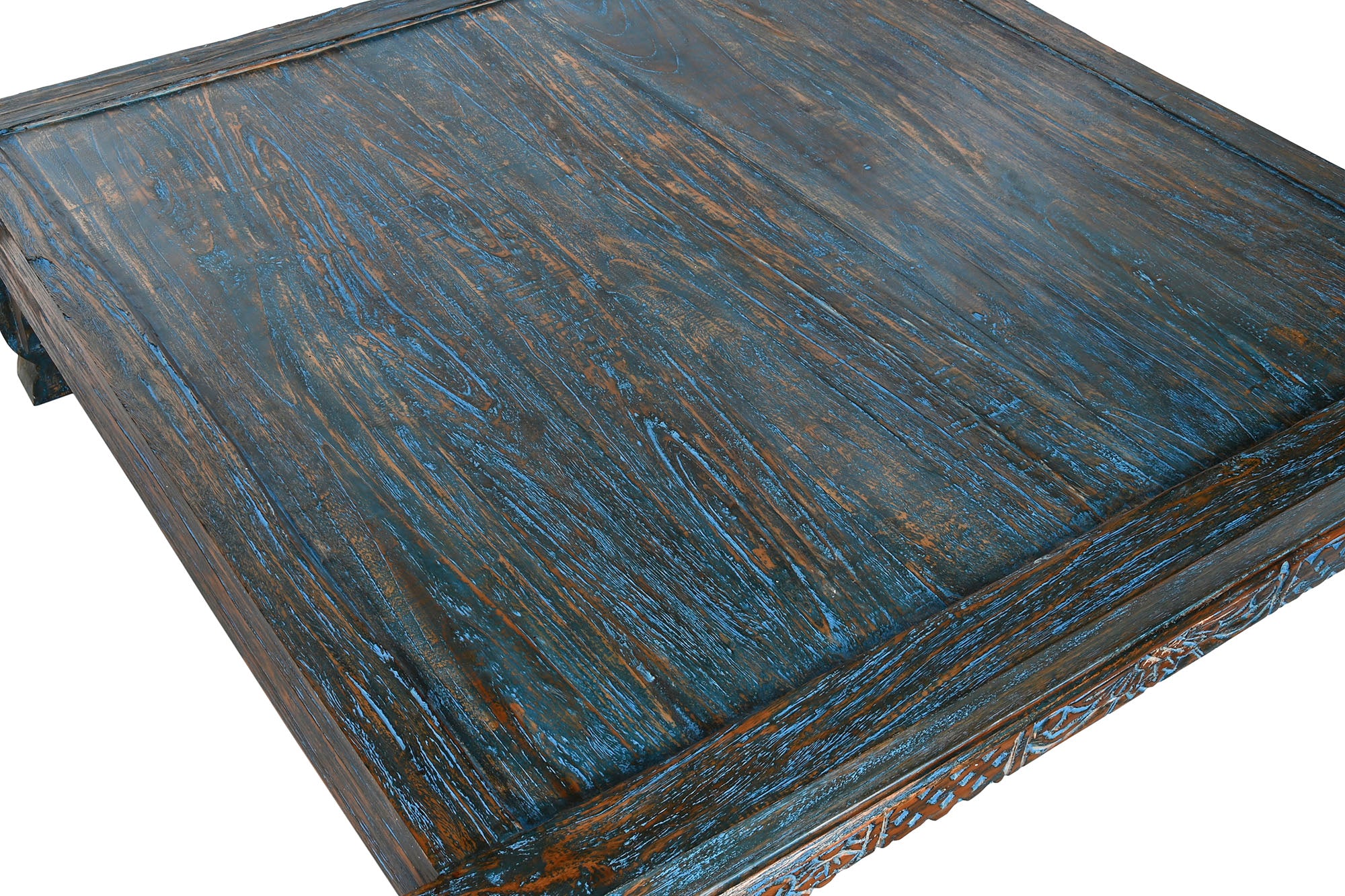 Mesa de Centro de Teca 150x150x40 Esculpida Rosa Azul
