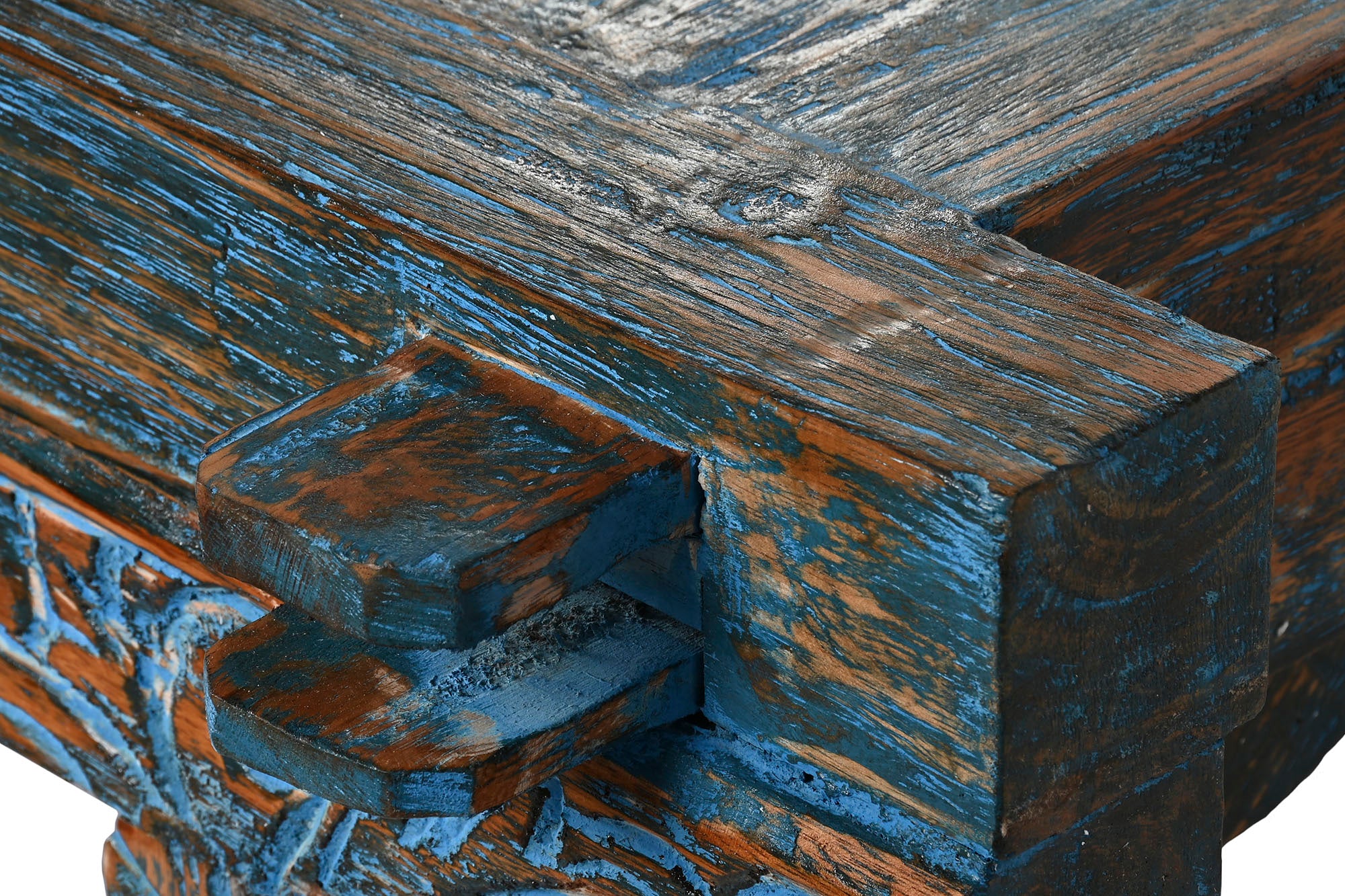 Mesa de Centro de Teca 150x150x40 Esculpida Rosa Azul
