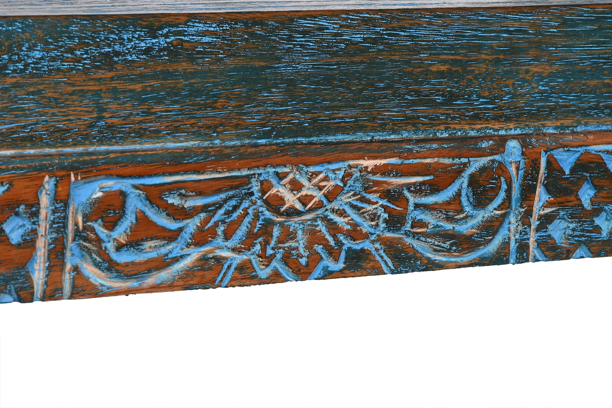 Teak Coffee Table 150x150x40 Carved Pink Blue