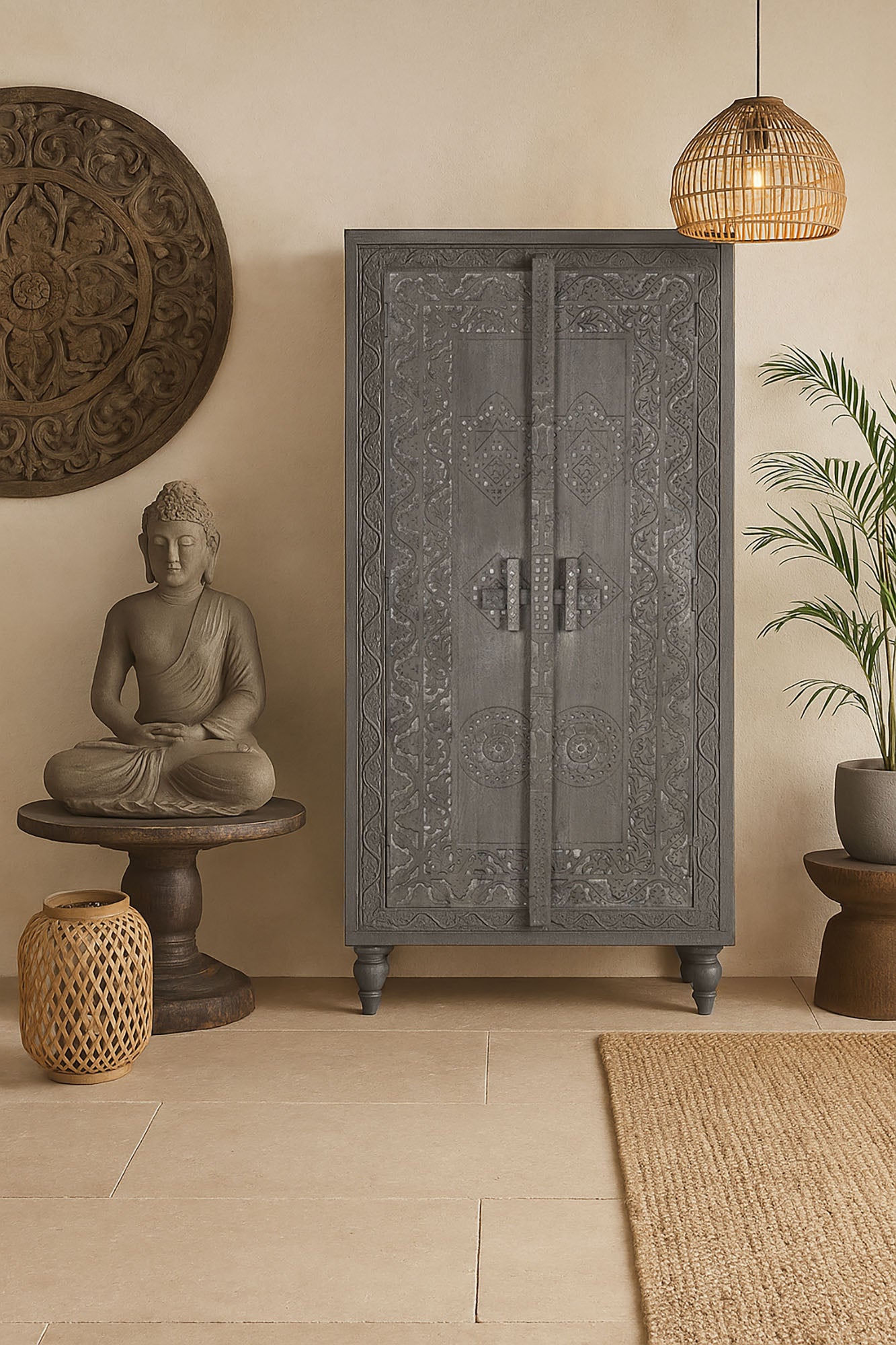 Armario Madera 85,5X47X180 Tallado Gris