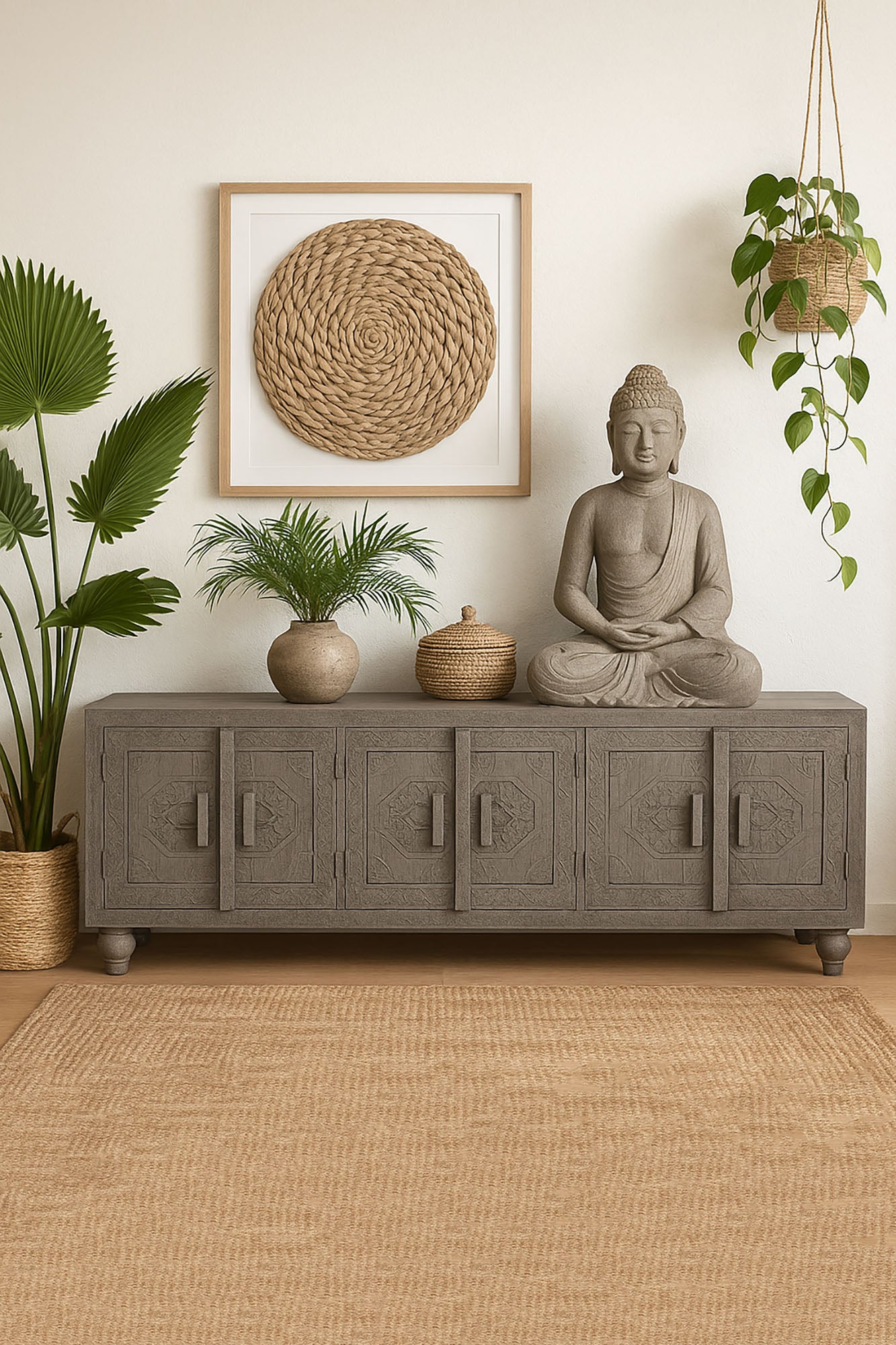 Mueble Tv Madera 200X40X61 Tallado Gris