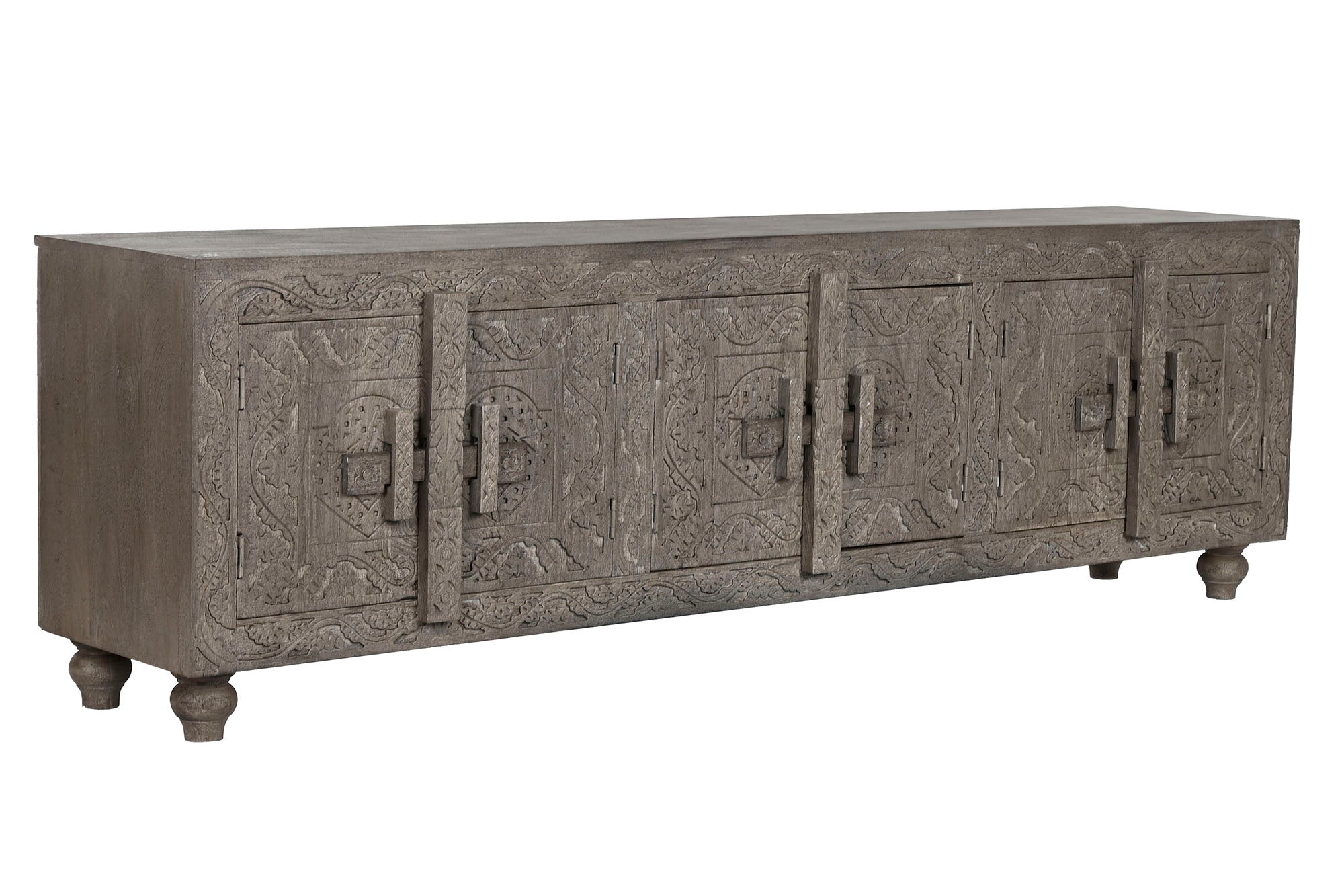 Mueble Tv Madera 200X40X61 Tallado Gris