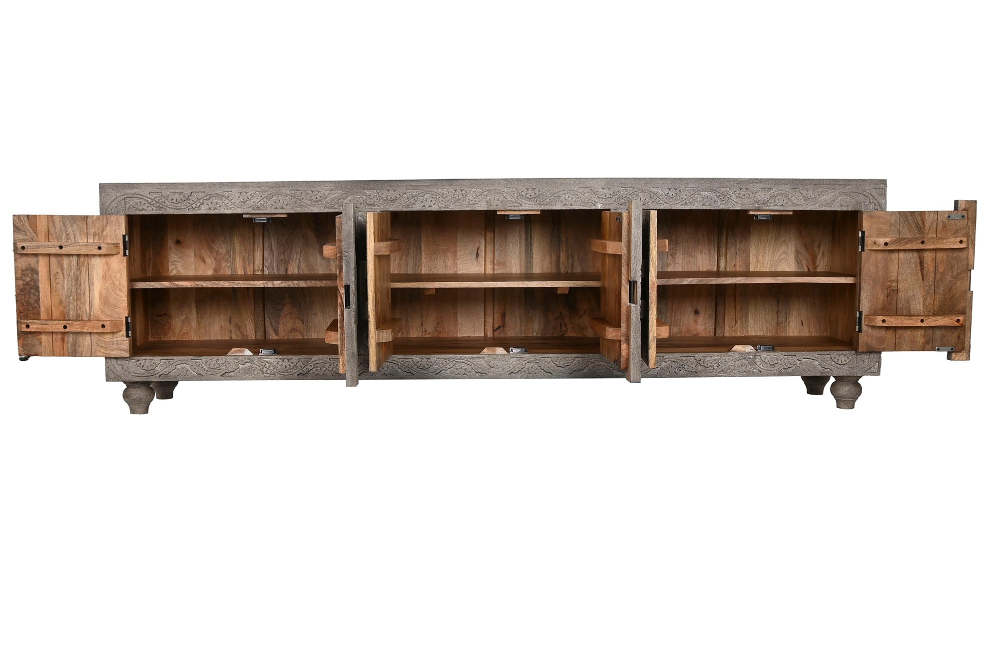 Mueble Tv Madera 200X40X61 Tallado Gris