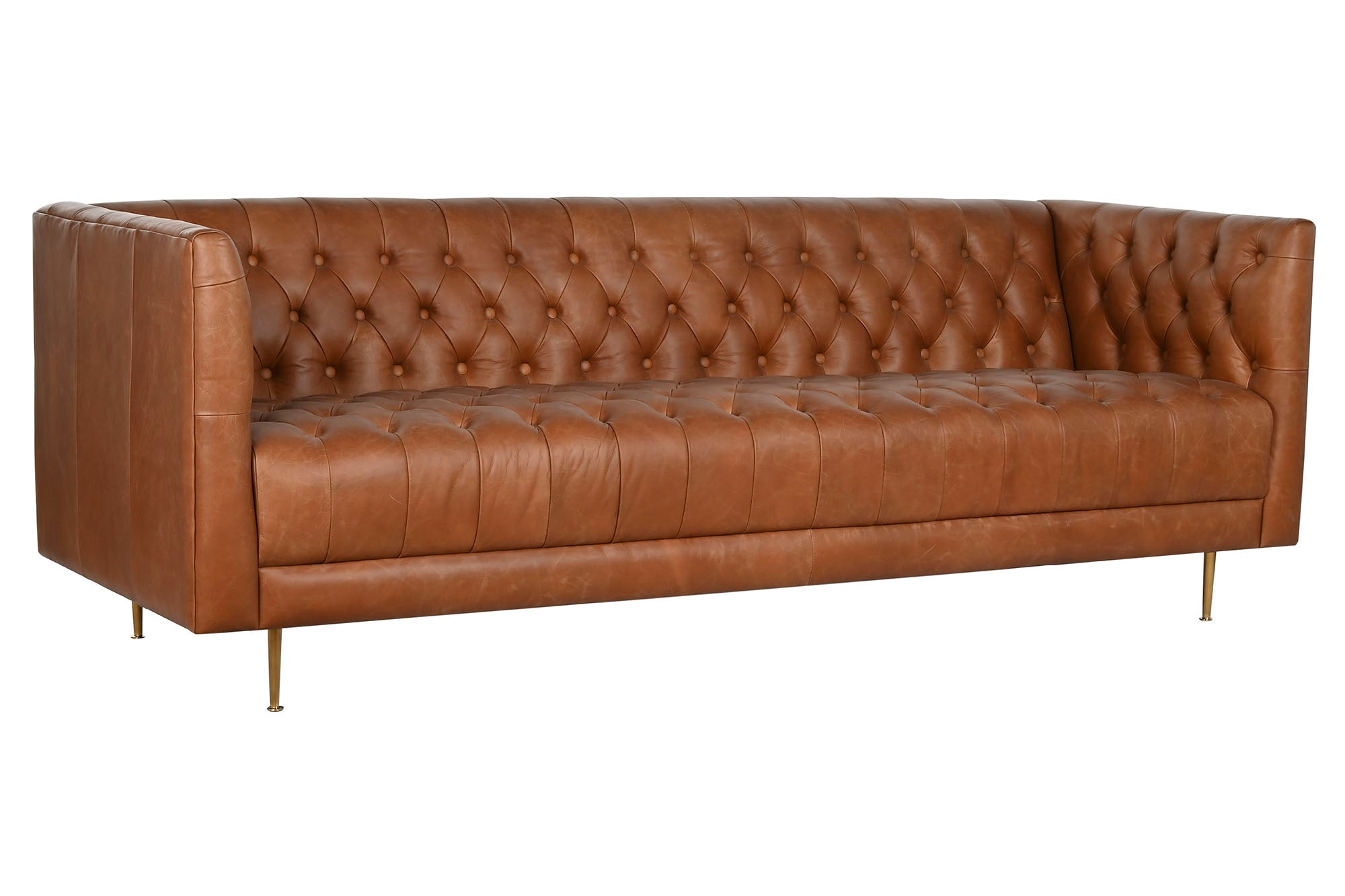 Leather Sofa Steel 209X77X74 Capitone Cognac