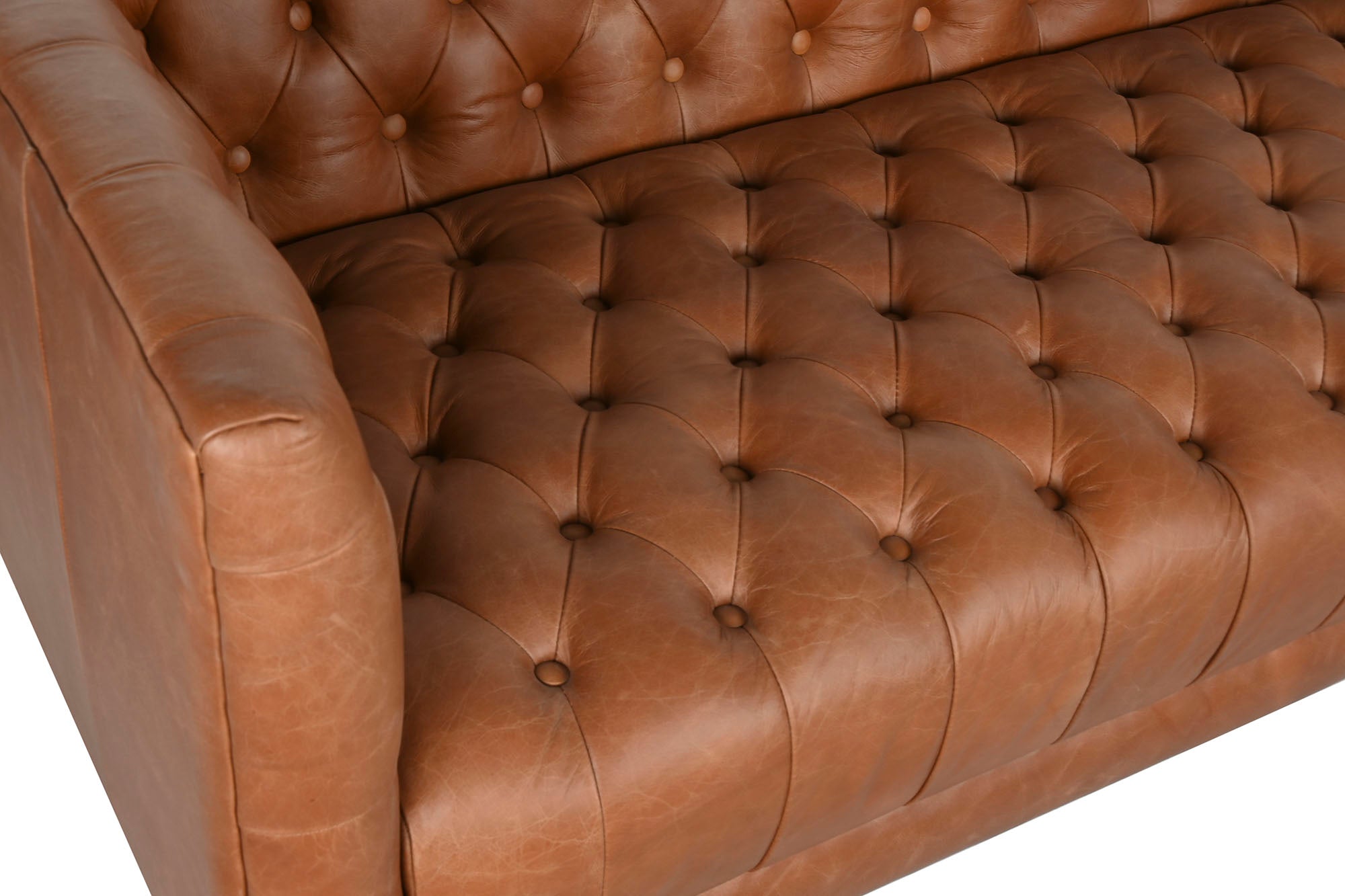Leather Sofa Steel 209X77X74 Capitone Cognac