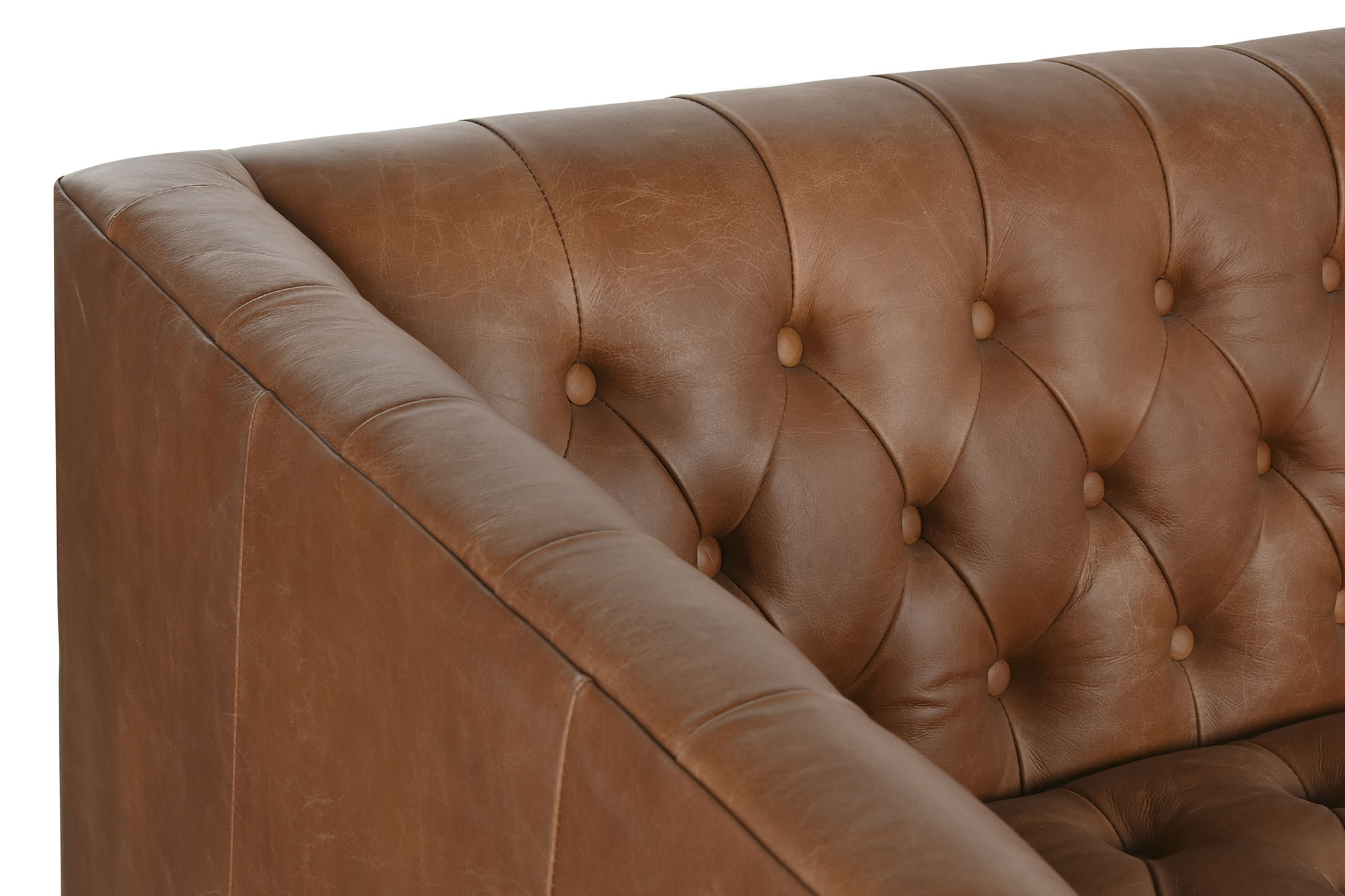 Leather Sofa Steel 209X77X74 Capitone Cognac