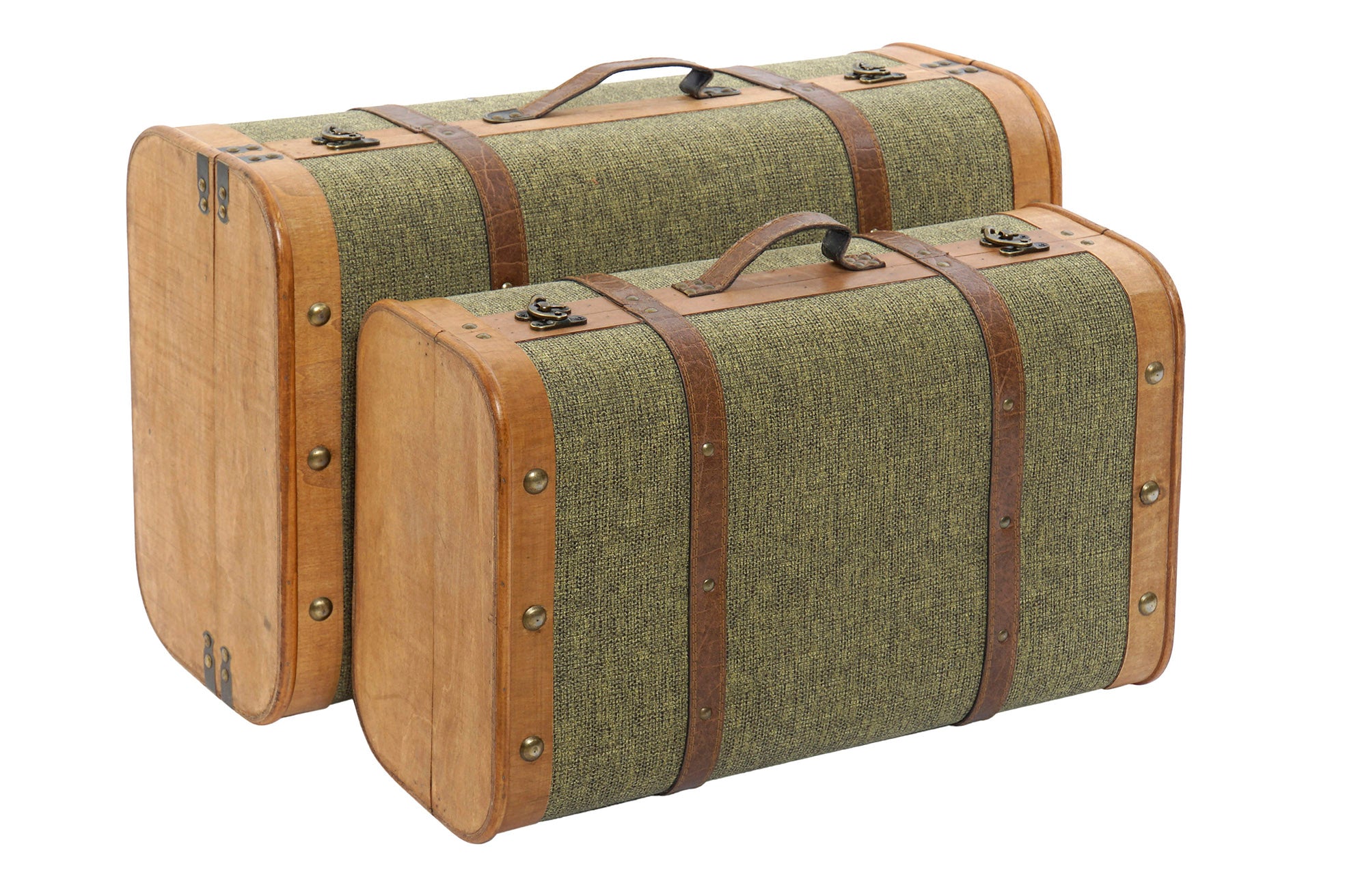 Baul Set 2 Madera Lienzo 60X24X38 Verde