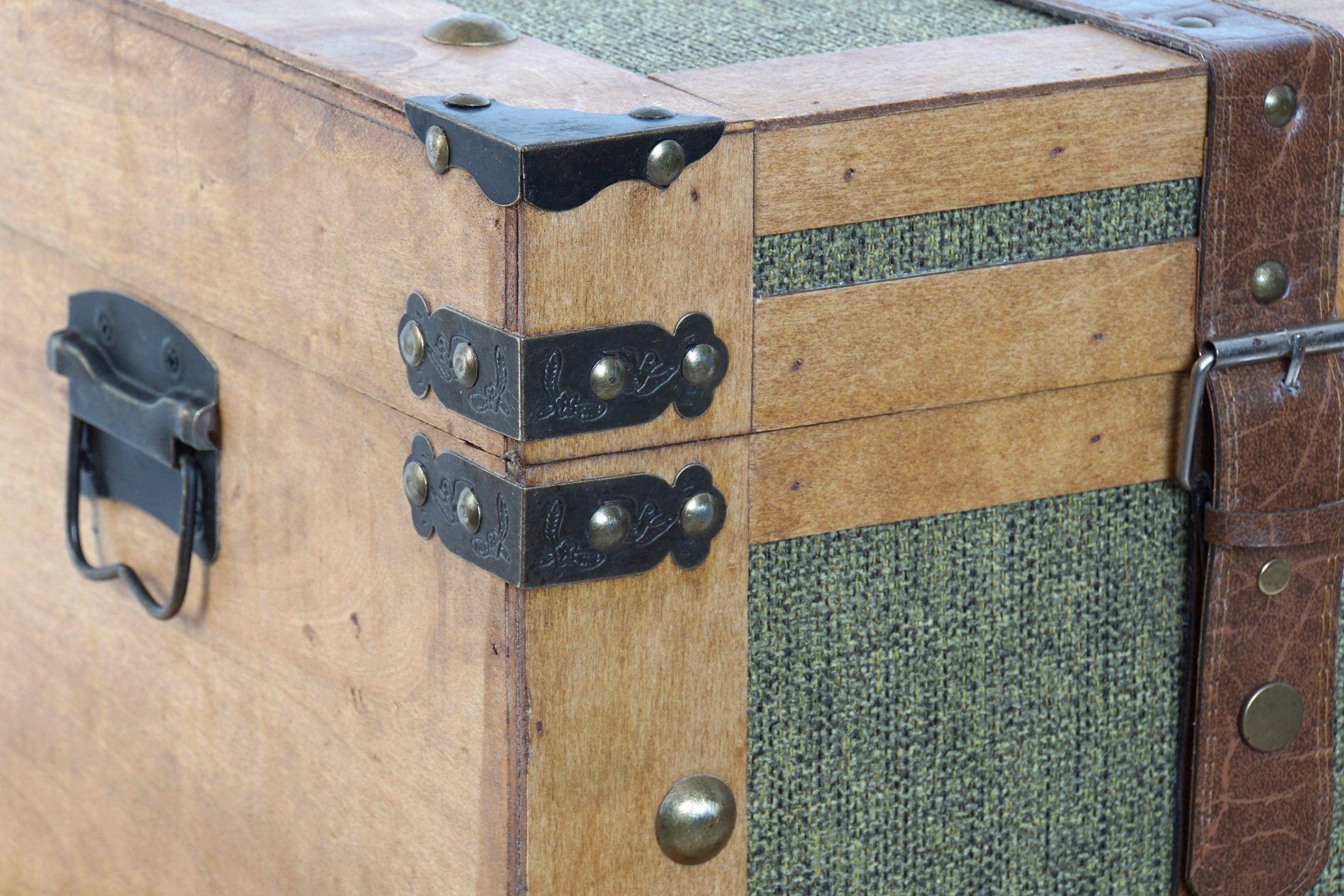 Baul Set 3 Madera Lienzo 81X50X45 Verde