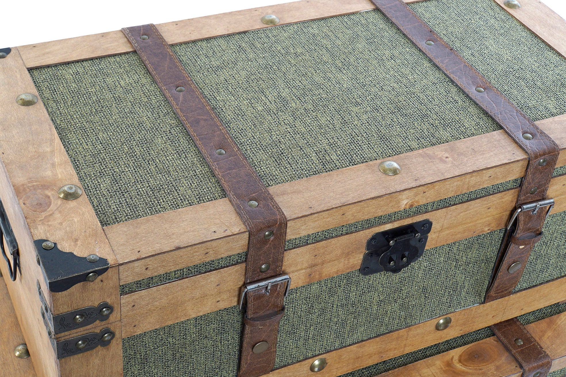Baul Set 3 Madera Lienzo 81X50X45 Verde