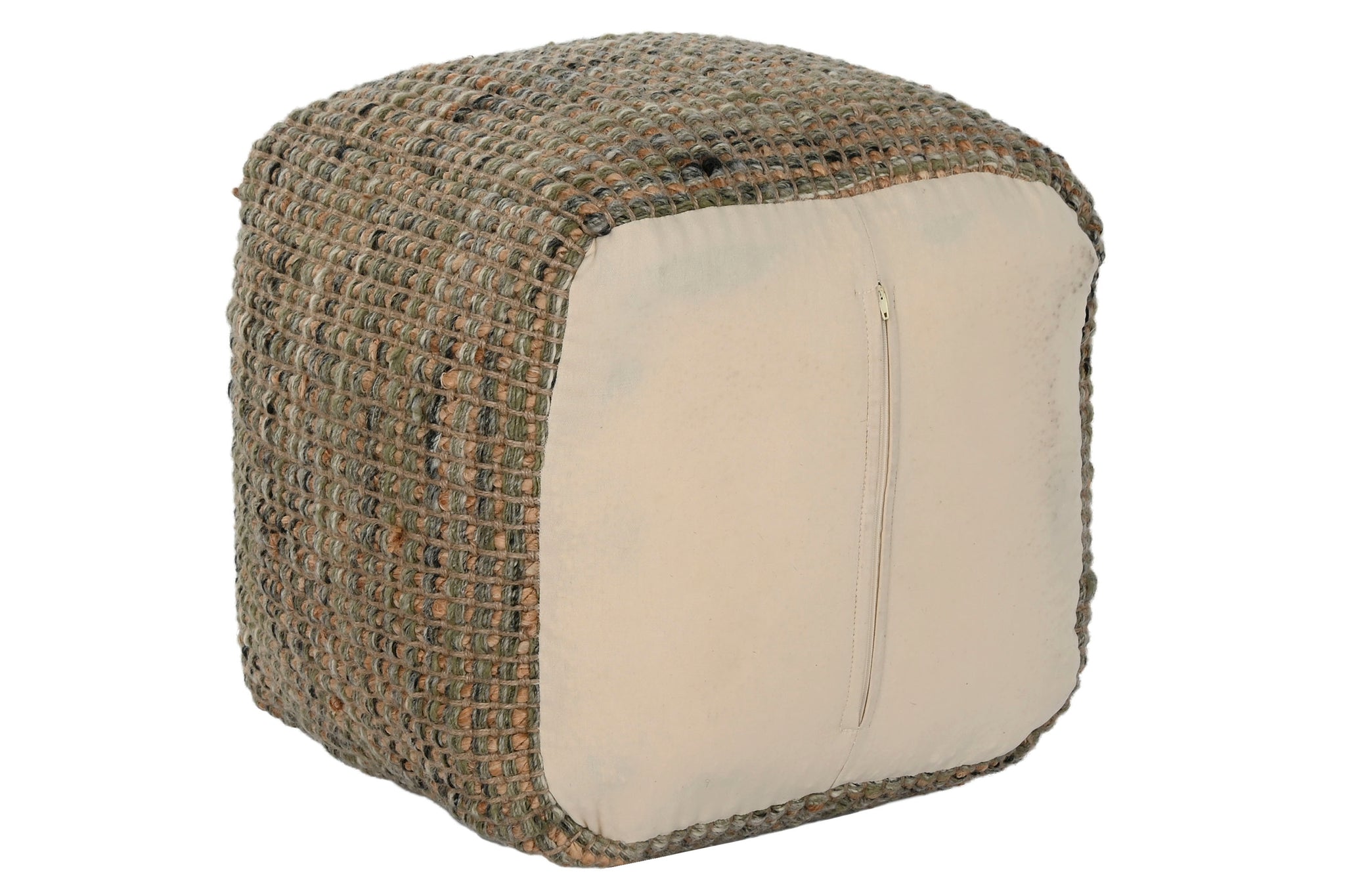 Jute Wool Footstool 45X45X45 Hand Woven