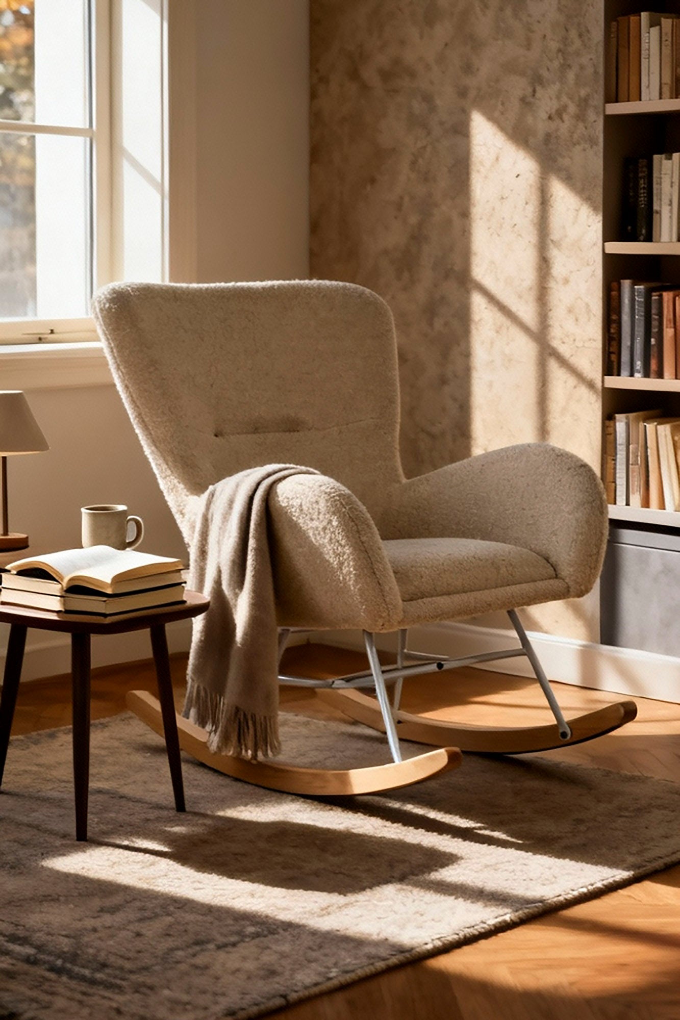 Rocking Chair Metal Polyester 74X90X95 Sheepskin