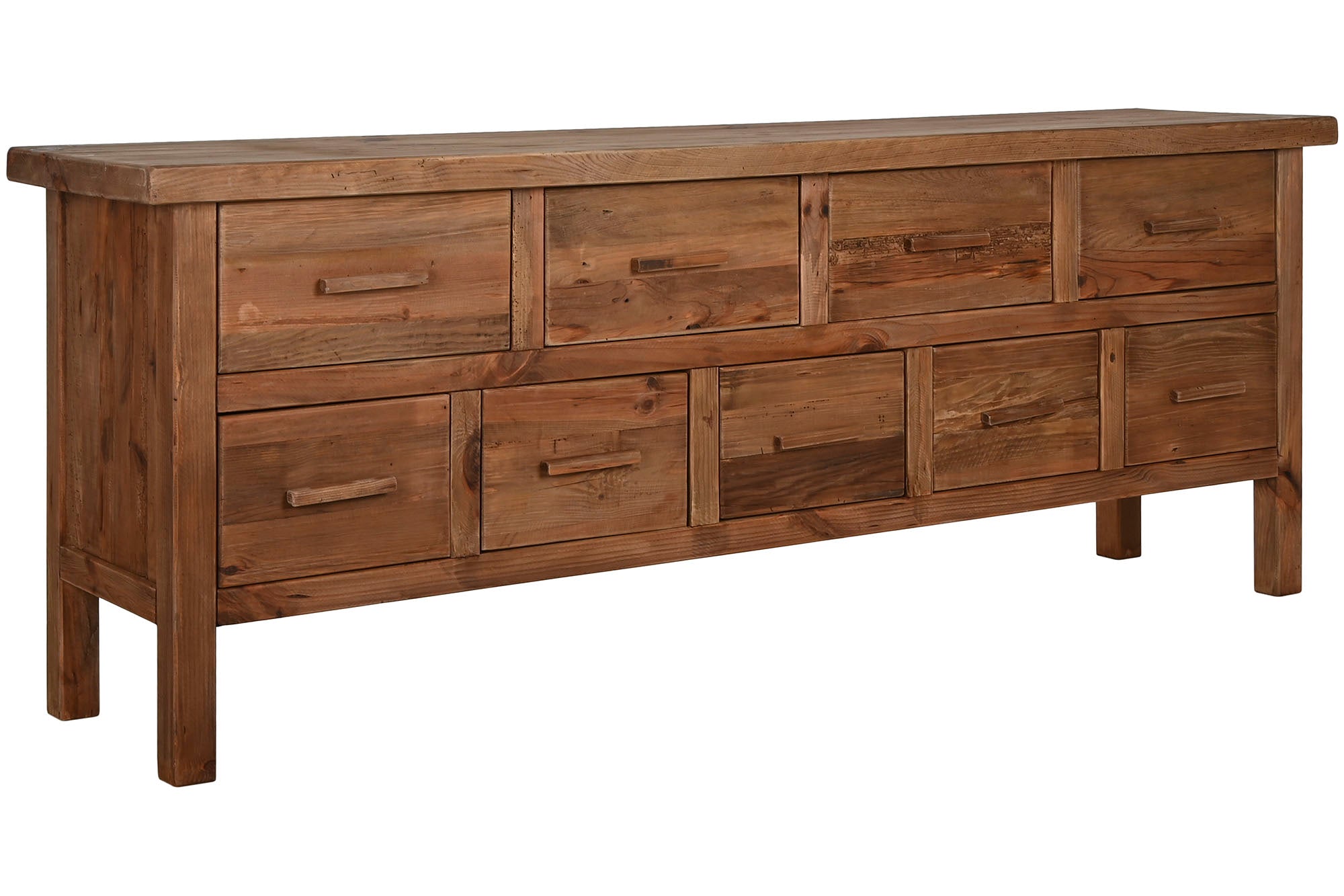 Cômoda de madeira de pinho reciclada 210x48x80 Natural