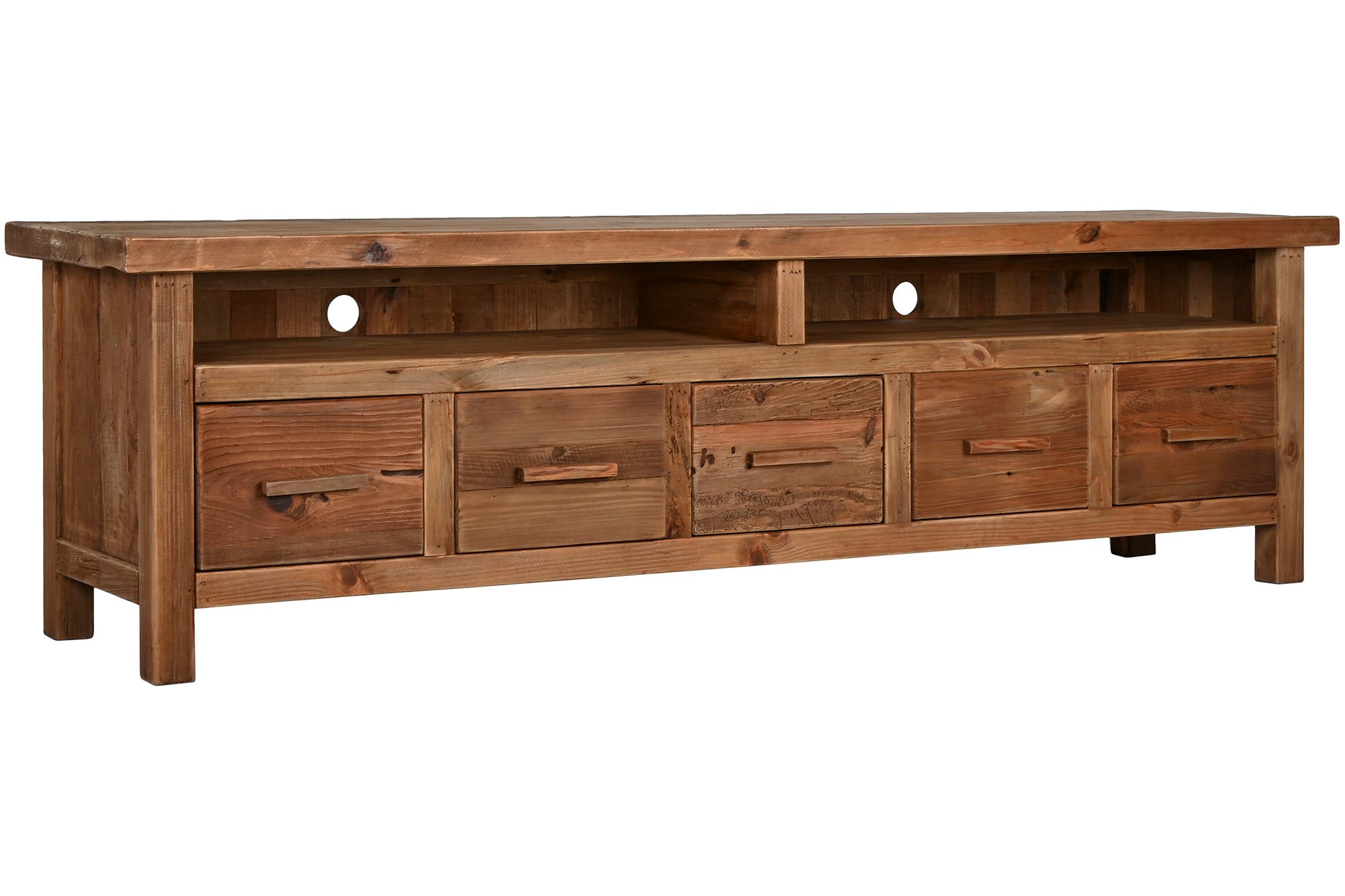 Móvel de TV em madeira de pinho reciclado 210x48x60 Natural