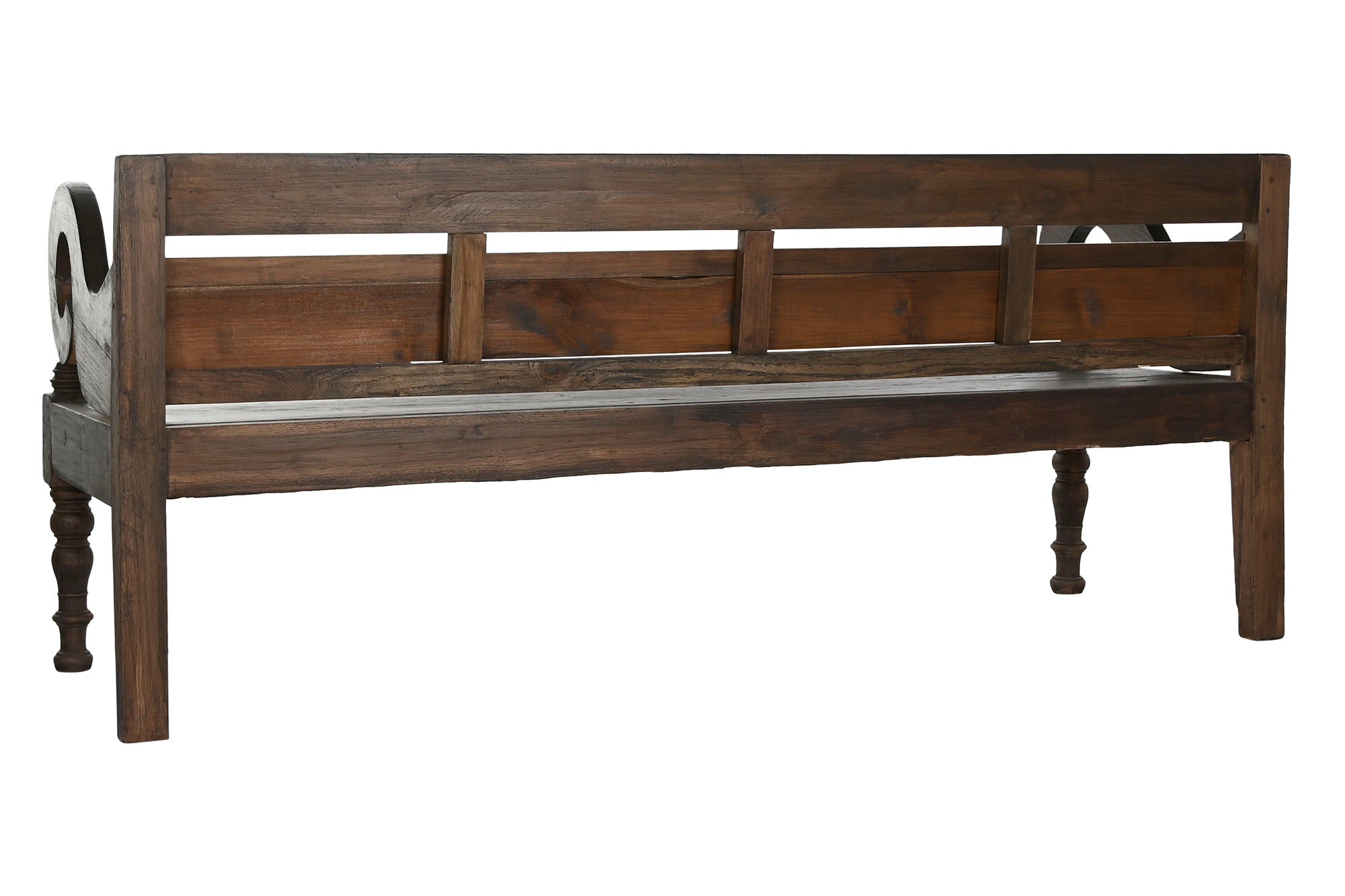 Banco Teca Maciza 196X60X82 Tallado Marron Oscuro