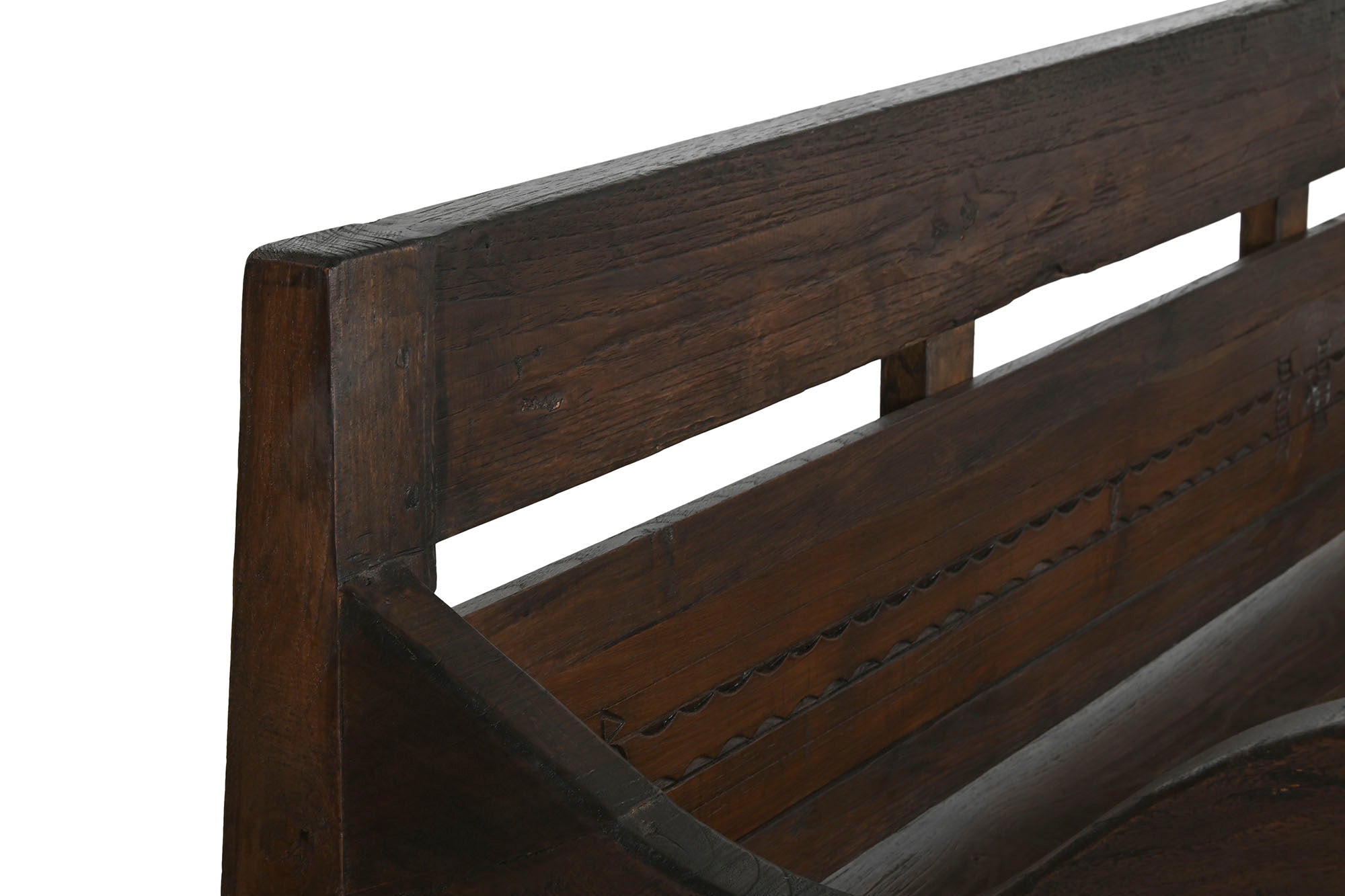Banco Teca Maciza 196X60X82 Tallado Marron Oscuro