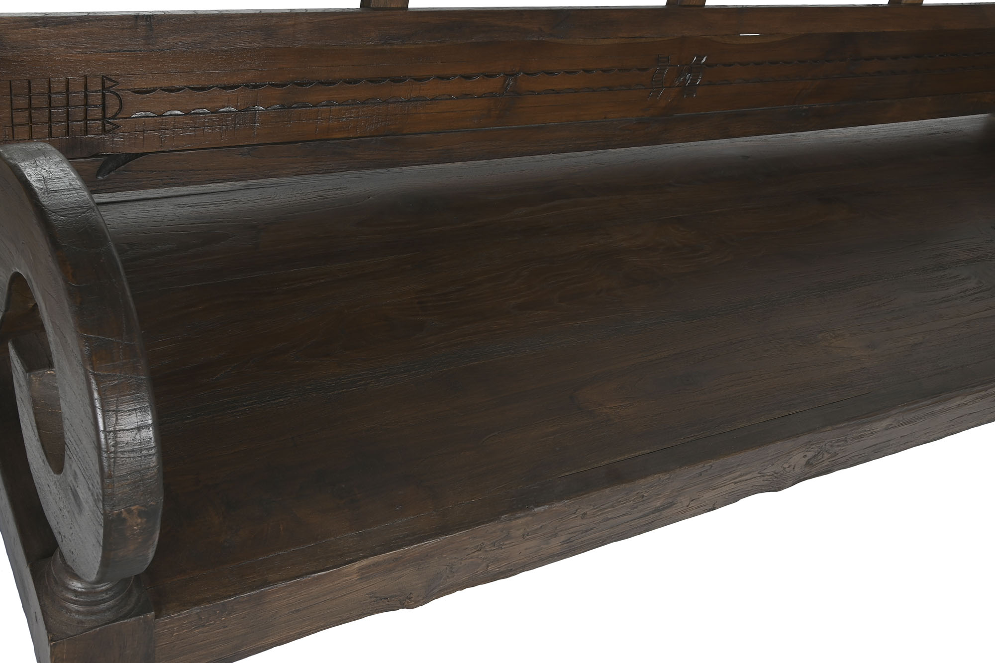 Banco Teca Maciza 196X60X82 Tallado Marron Oscuro