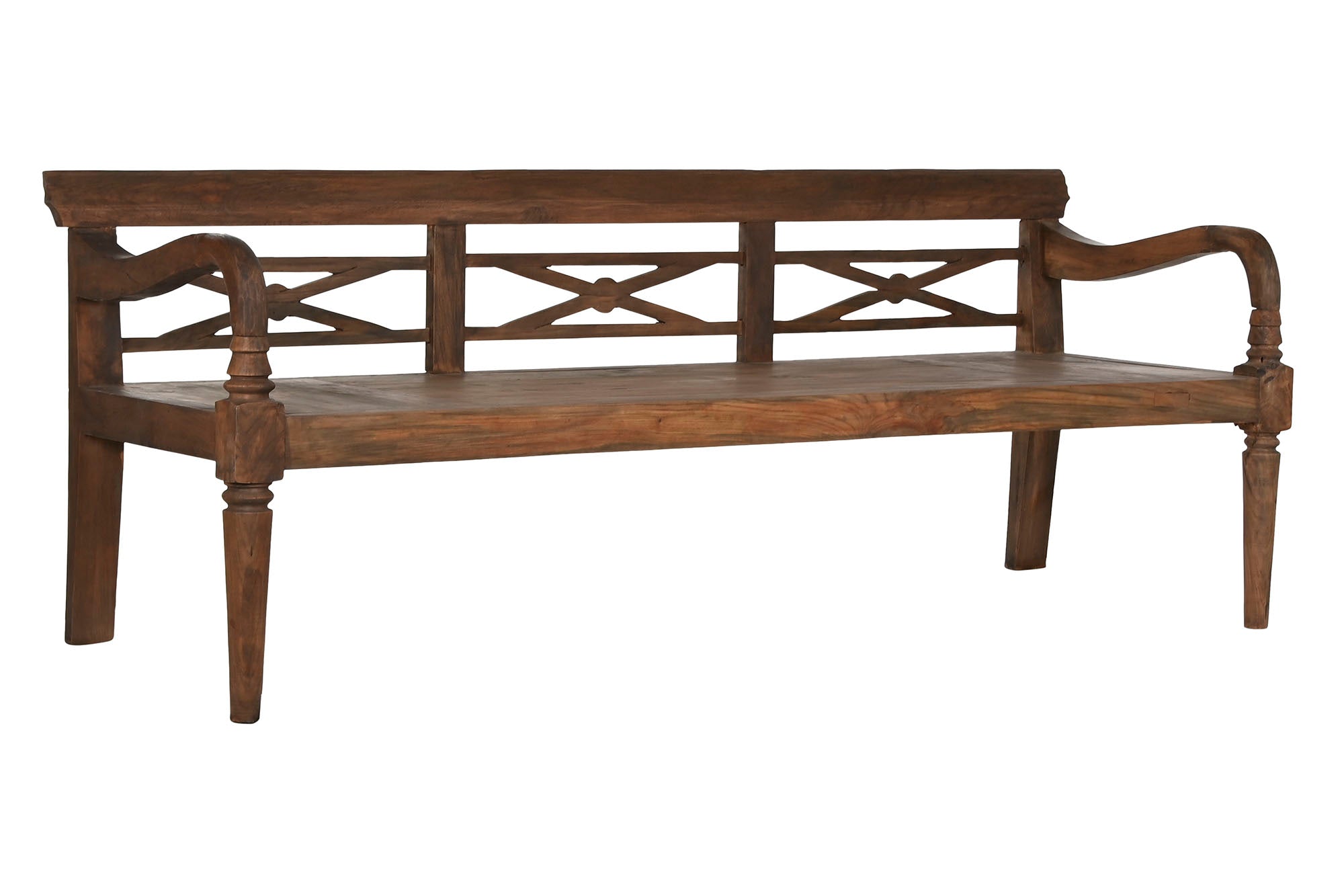 Banco Teca Maciza 189X70X75 Tallado Marron Oscuro