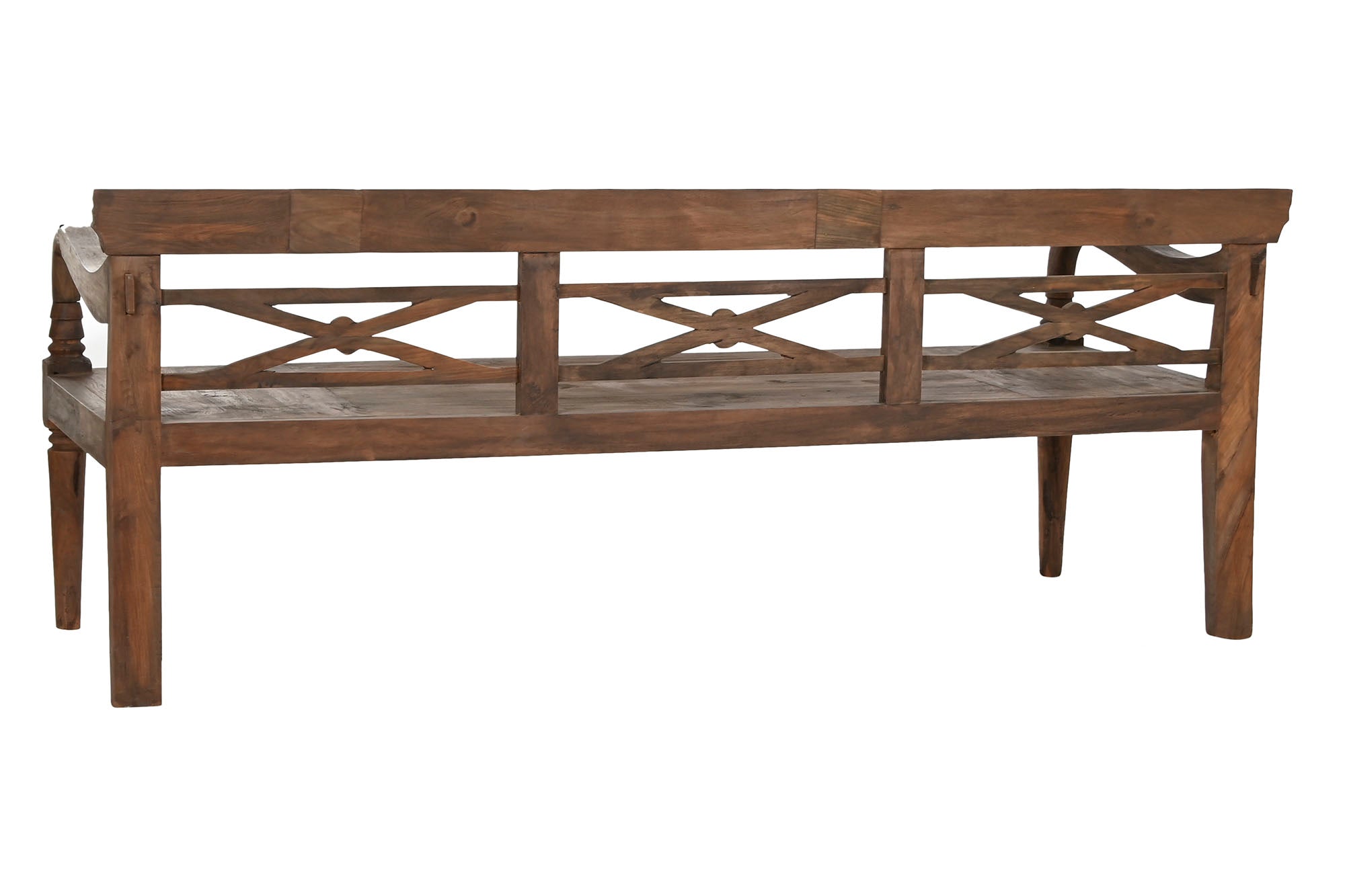 Banco Teca Maciza 189X70X75 Tallado Marron Oscuro
