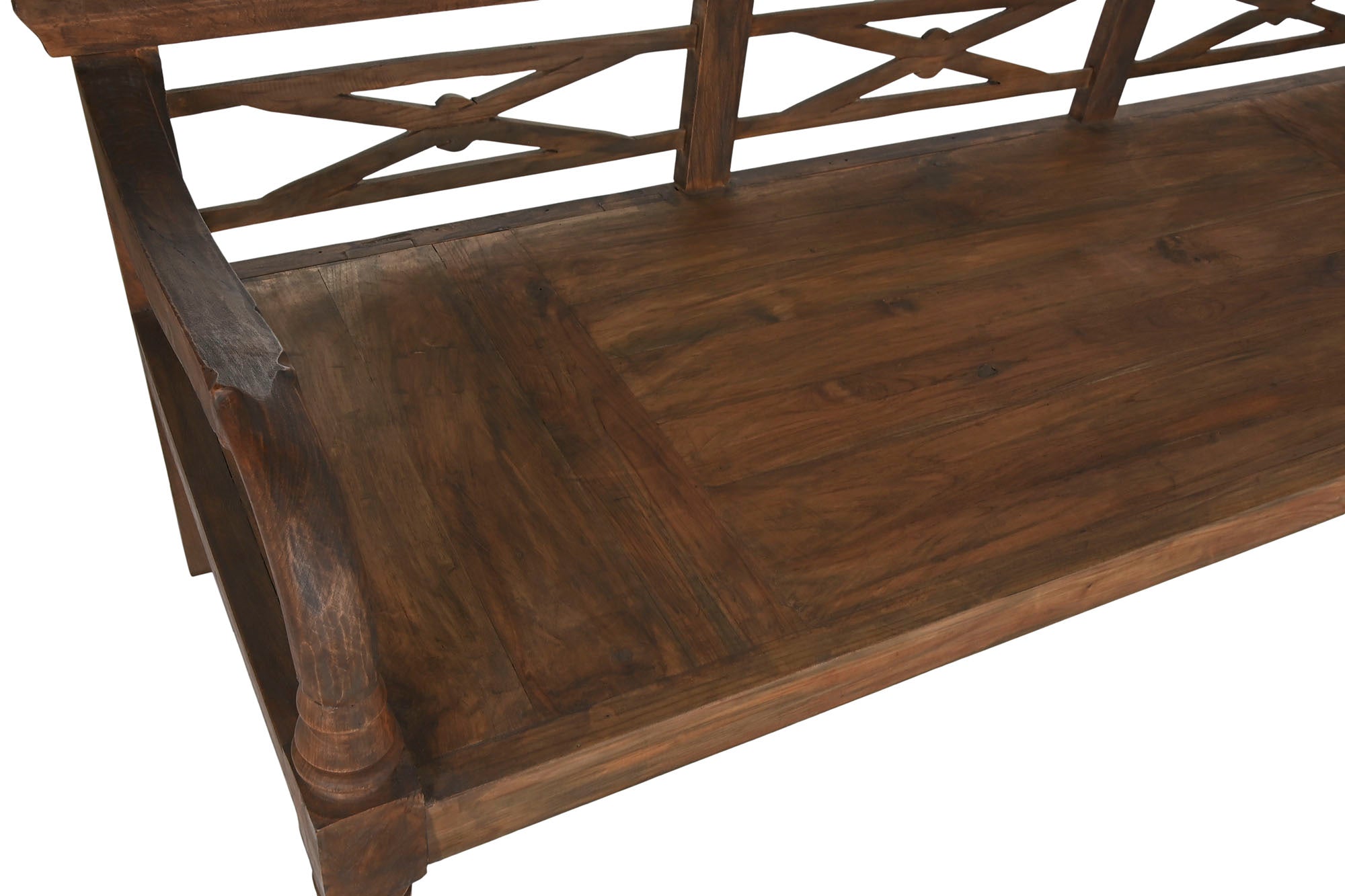 Banco Teca Maciza 189X70X75 Tallado Marron Oscuro
