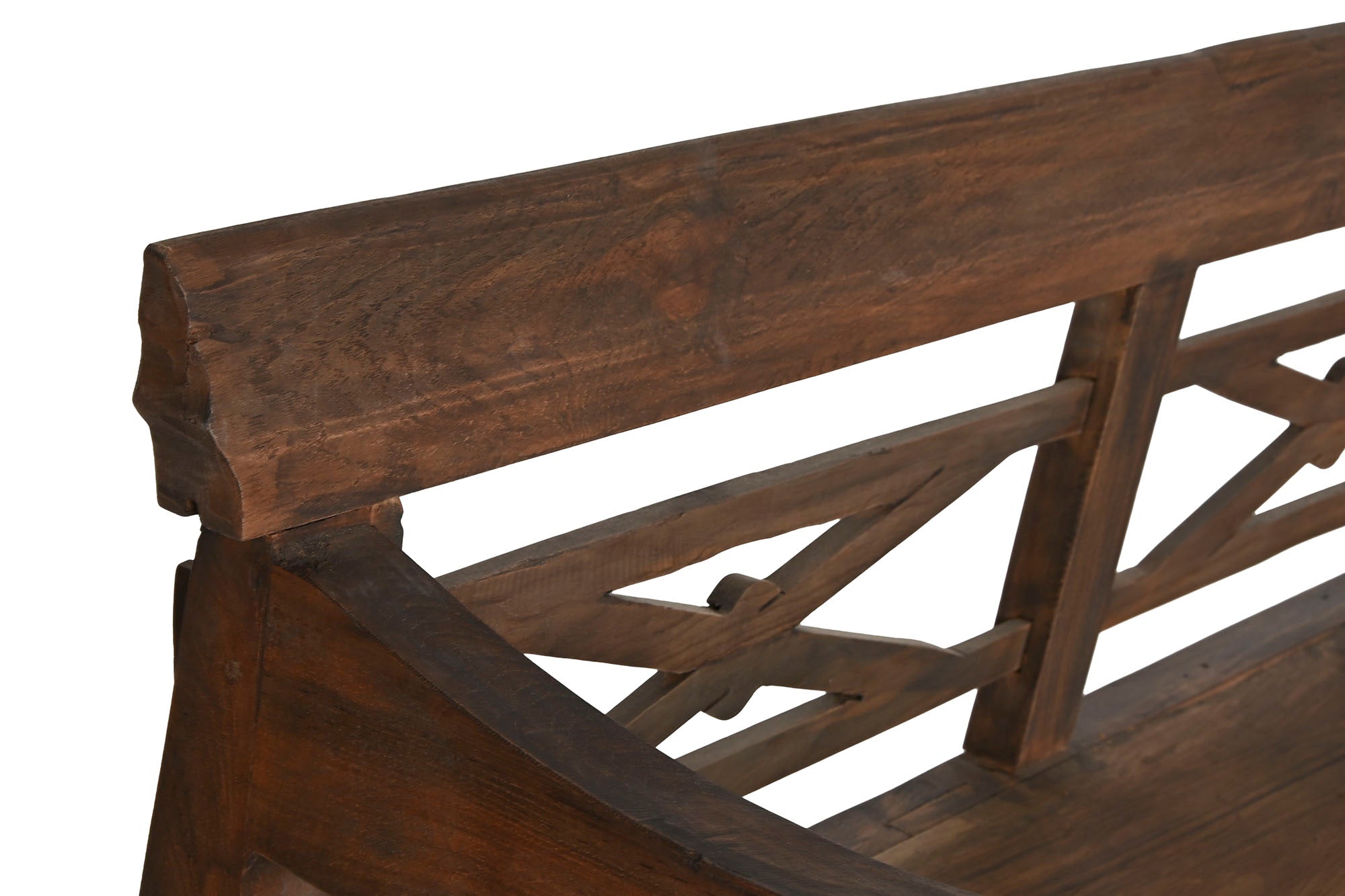Banco Teca Maciza 189X70X75 Tallado Marron Oscuro