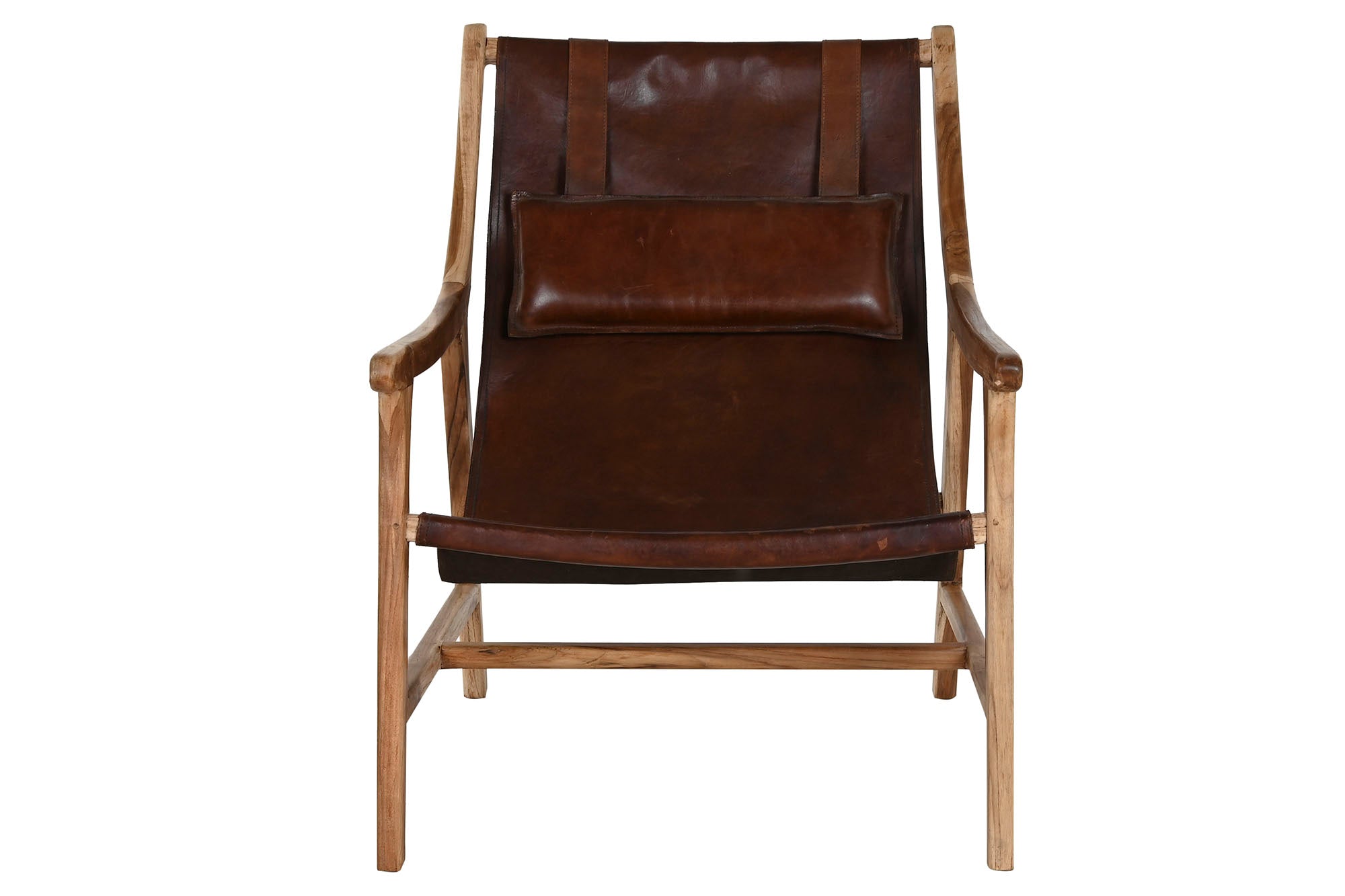 Poltrona de couro de teca 68x86x86 com apoio de cabeça