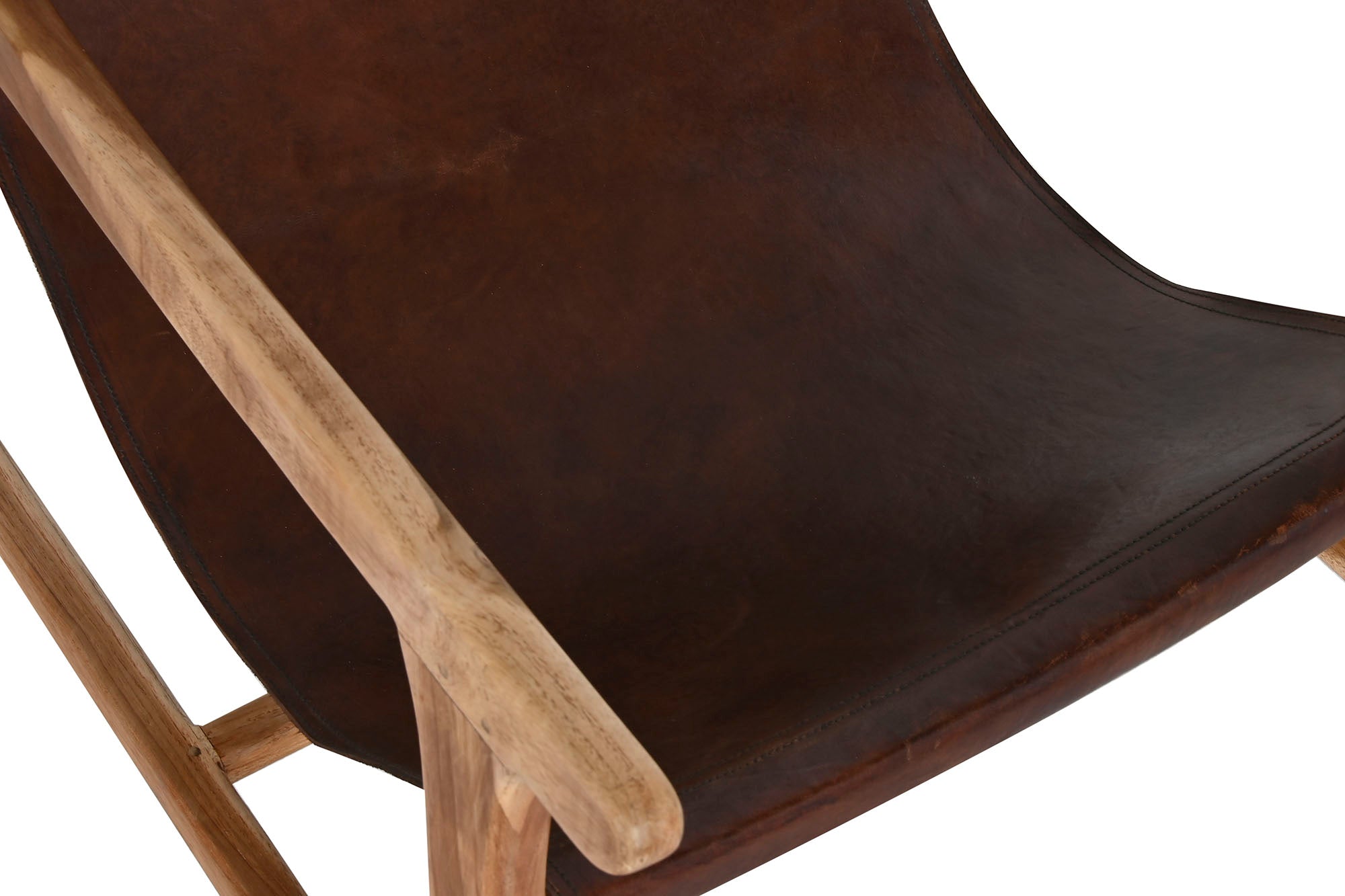 Poltrona de couro de teca 68x86x86 com apoio de cabeça