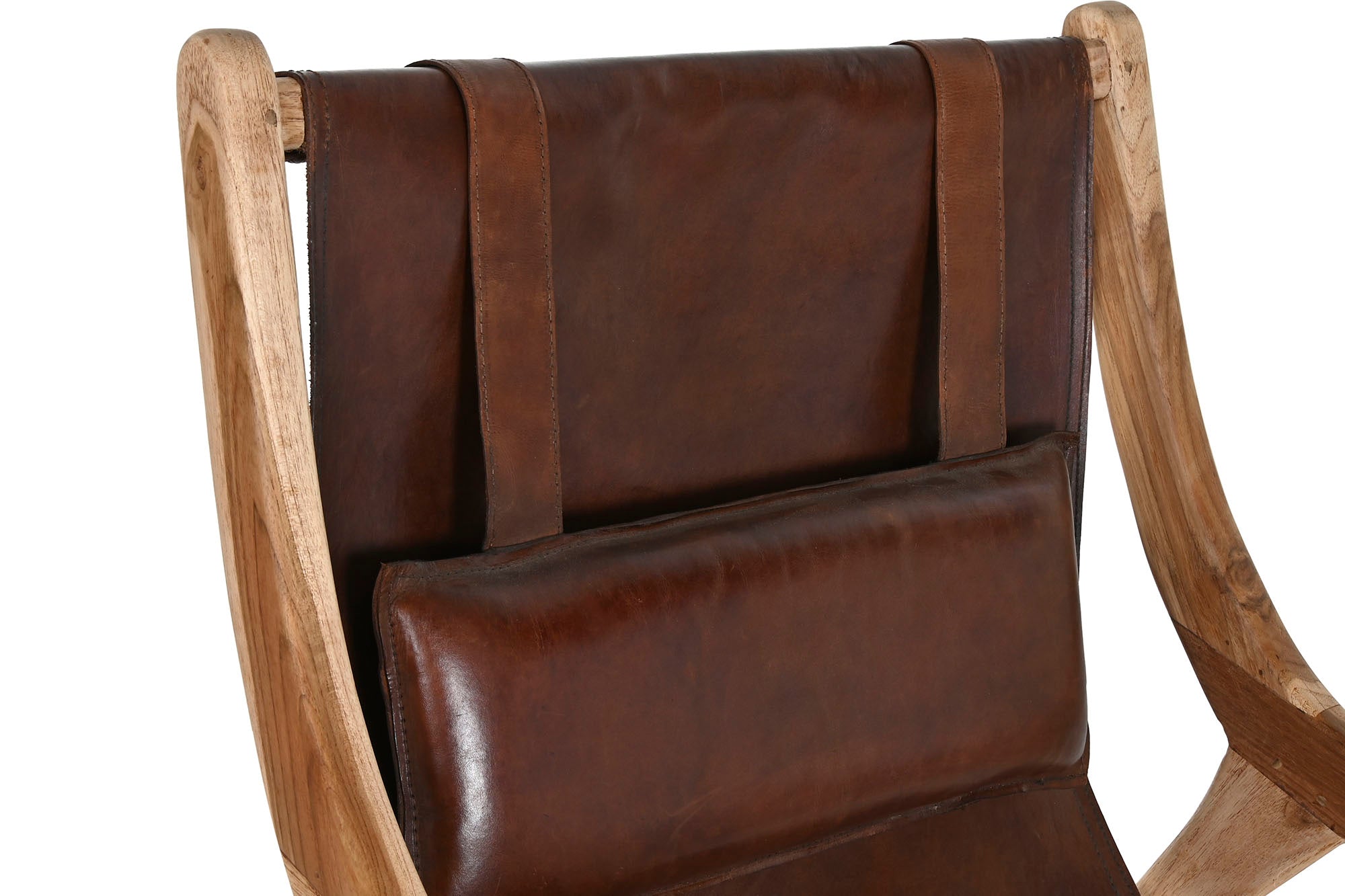 Poltrona de couro de teca 68x86x86 com apoio de cabeça