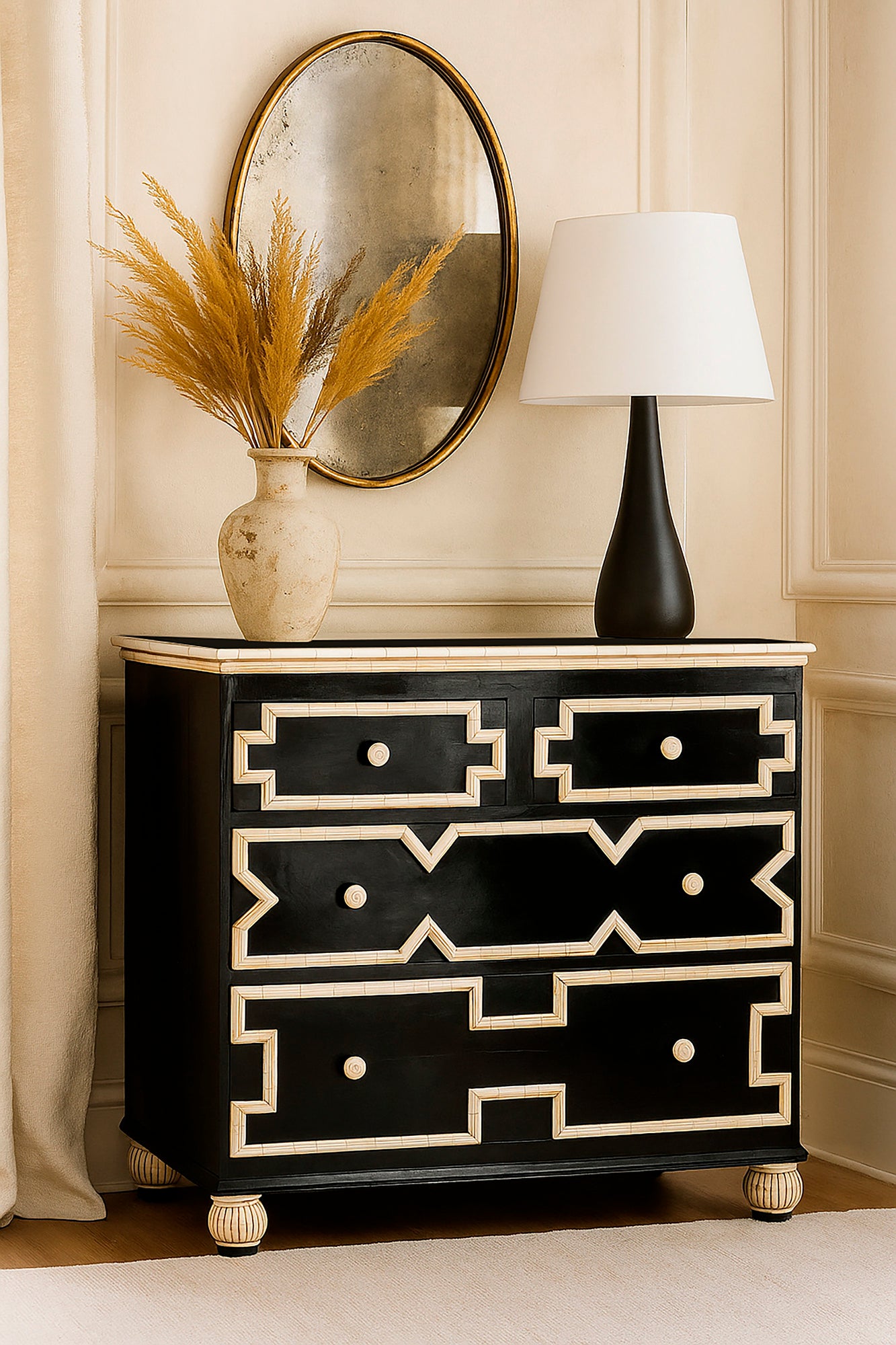 Comoda Hueso 111X51X99 Taracea Hecho A Mano Negro