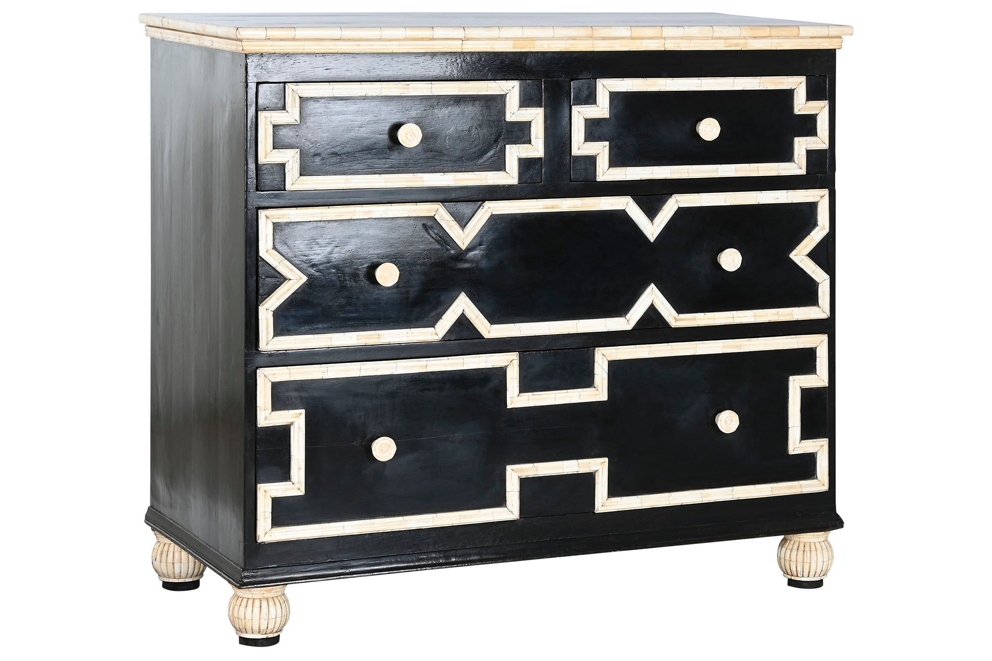 Comoda Hueso 111X51X99 Taracea Hecho A Mano Negro