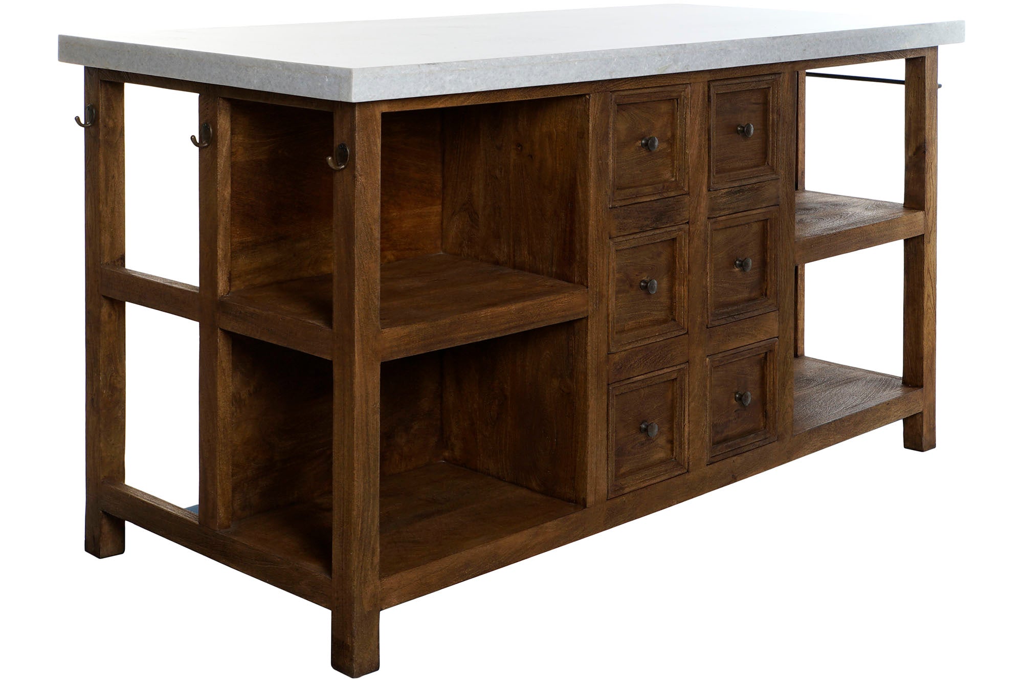 Isla Cocina Madera Marmol 168X76X92 6 Caj 4 Baldas