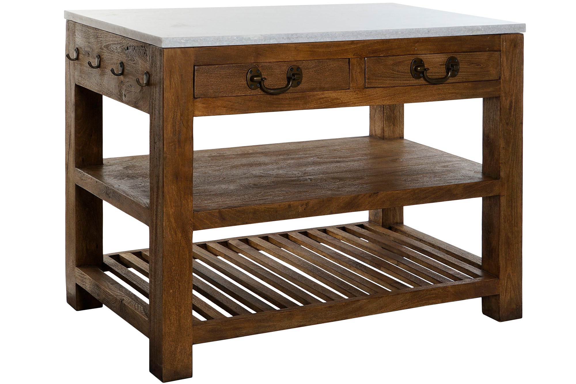Isla Cocina Madera Marmol 119X70X93 2 Cajones