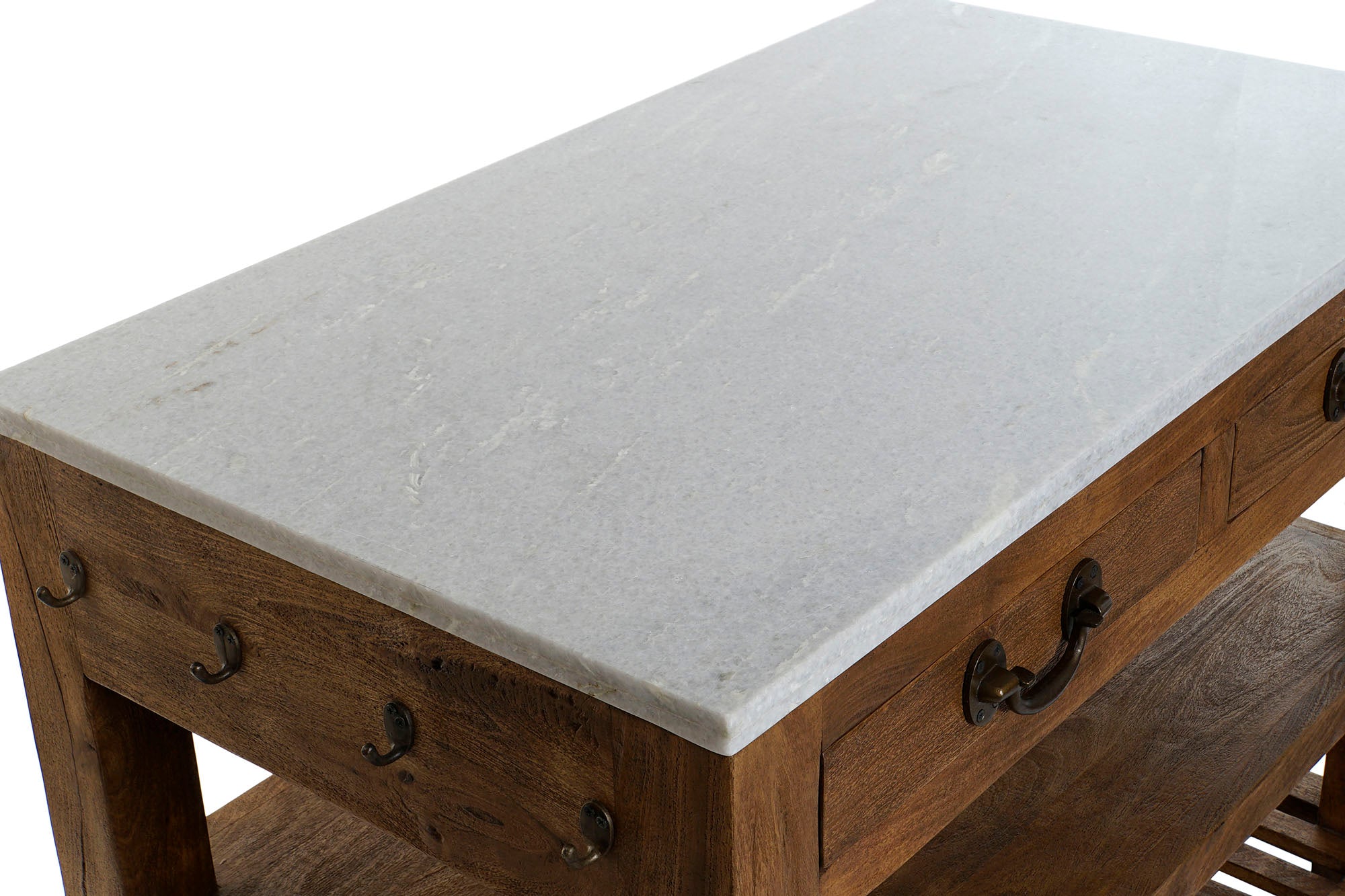 Isla Cocina Madera Marmol 119X70X93 2 Cajones