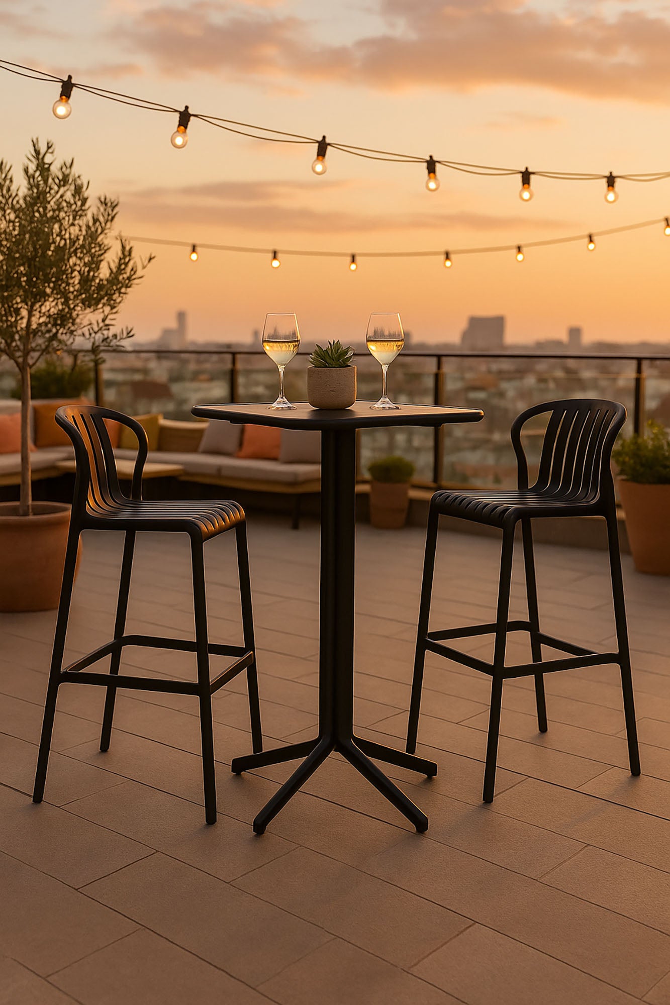 Mesa Bar Set 3 Pp Metal 60X60X102 Taburete Negro