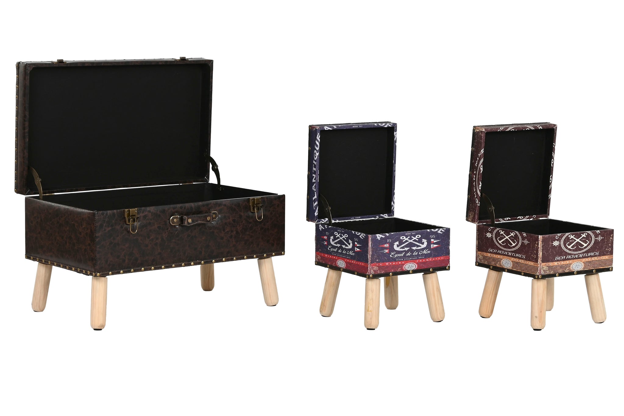 Baul Set 3 Madera Pu 70X40X45 Vintage Multicolor