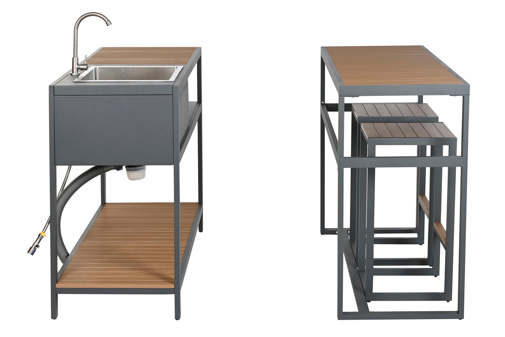 Isla Cocina Set 4 Aluminio 127X100X95 2 Taburetes