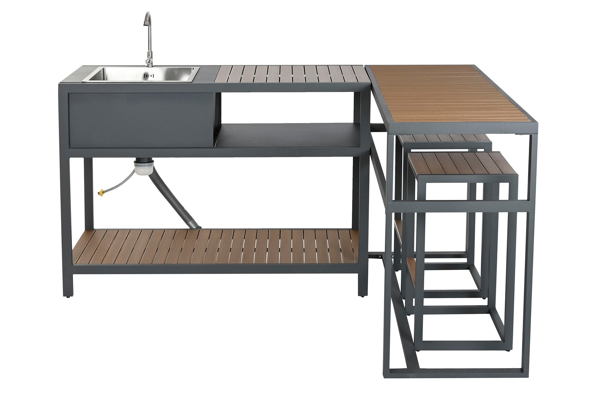 Isla Cocina Set 4 Aluminio 127X100X95 2 Taburetes