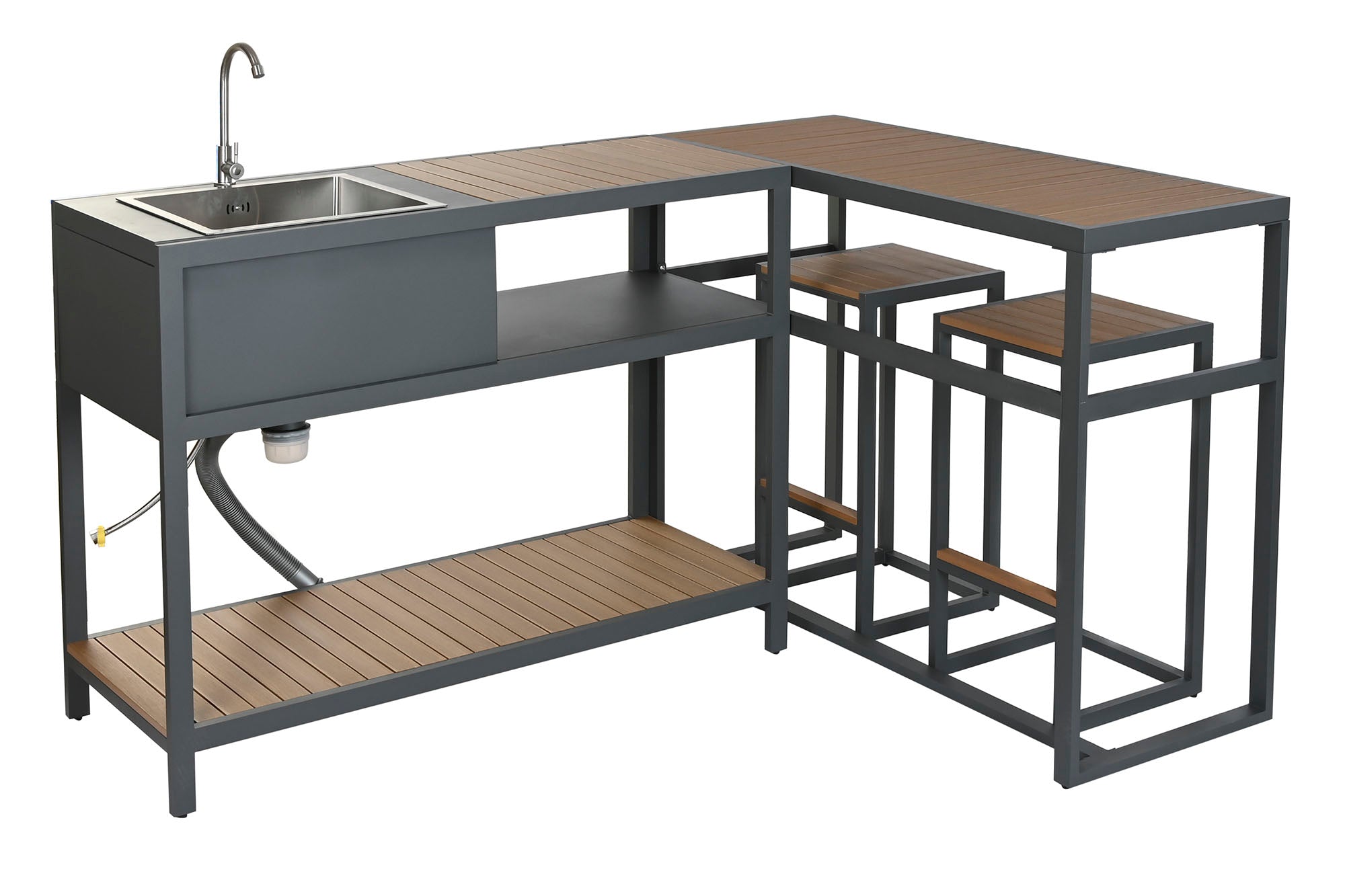 Isla Cocina Set 4 Aluminio 127X100X95 2 Taburetes