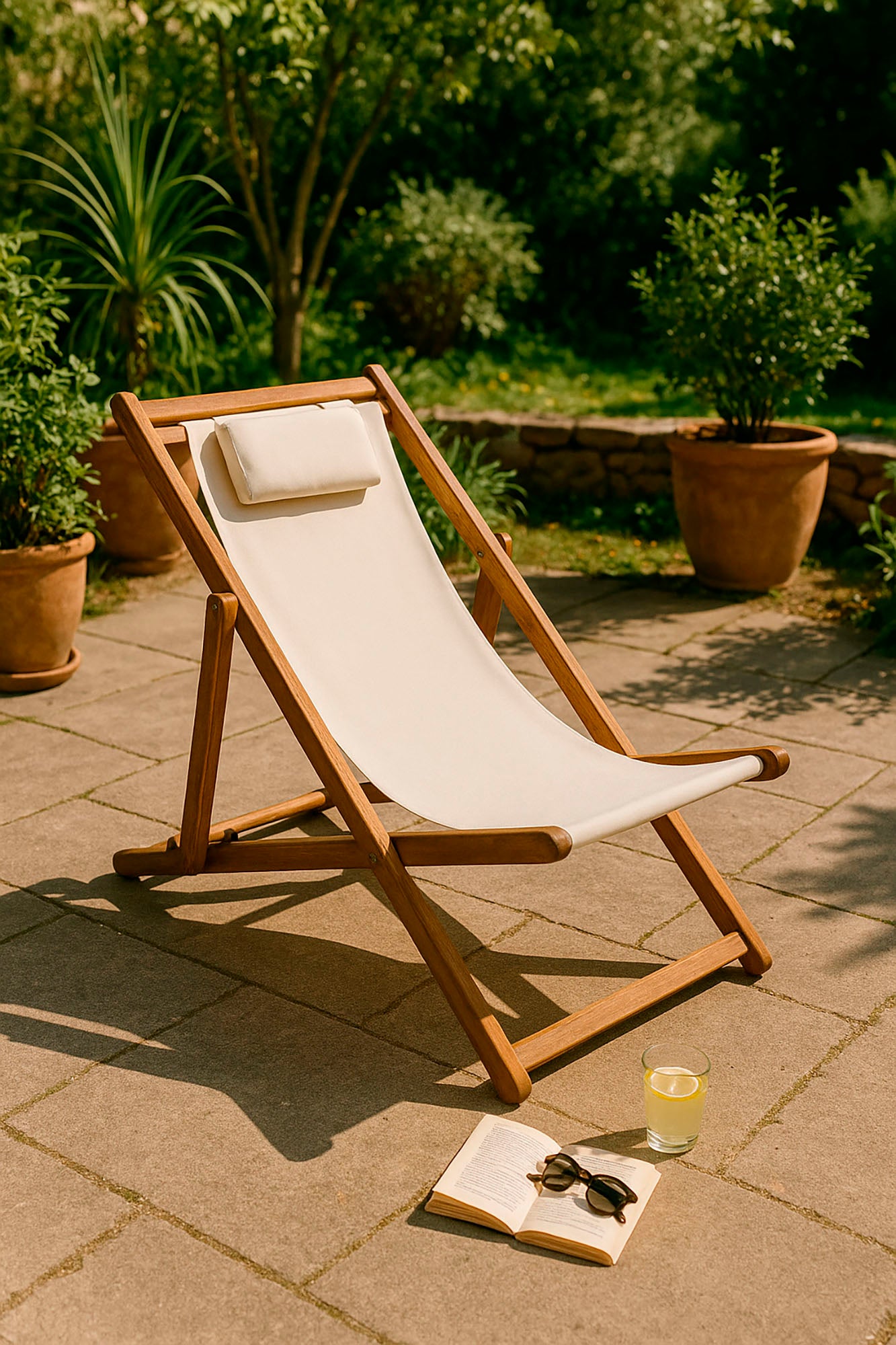 Acacia Polyester Lounger 96x57x83 With Neck Cushion