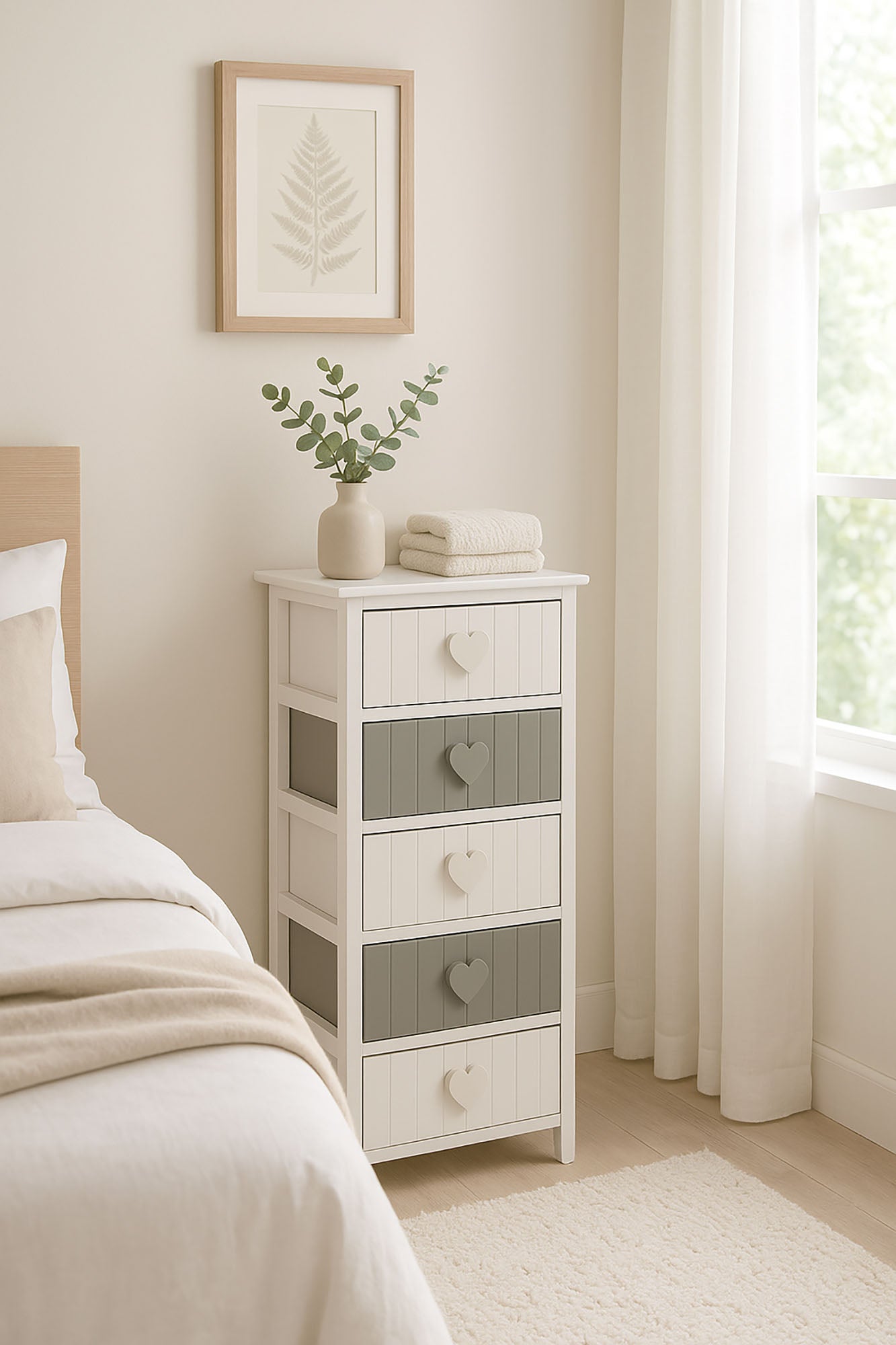 Cajonera Paulownia 40X29X90 Corazones Blanco