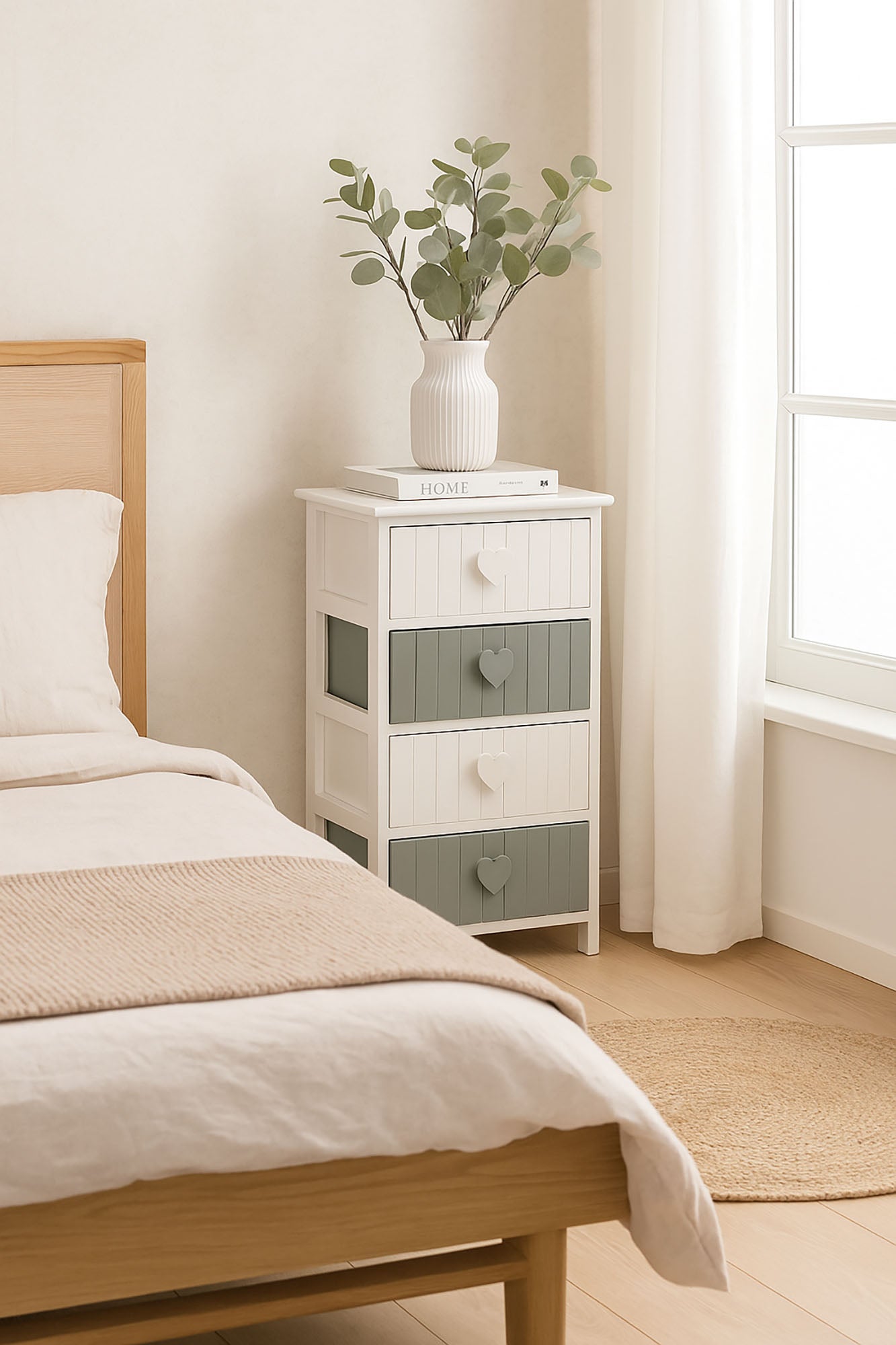 Cajonera Paulownia 40X29X73 Corazones Blanco