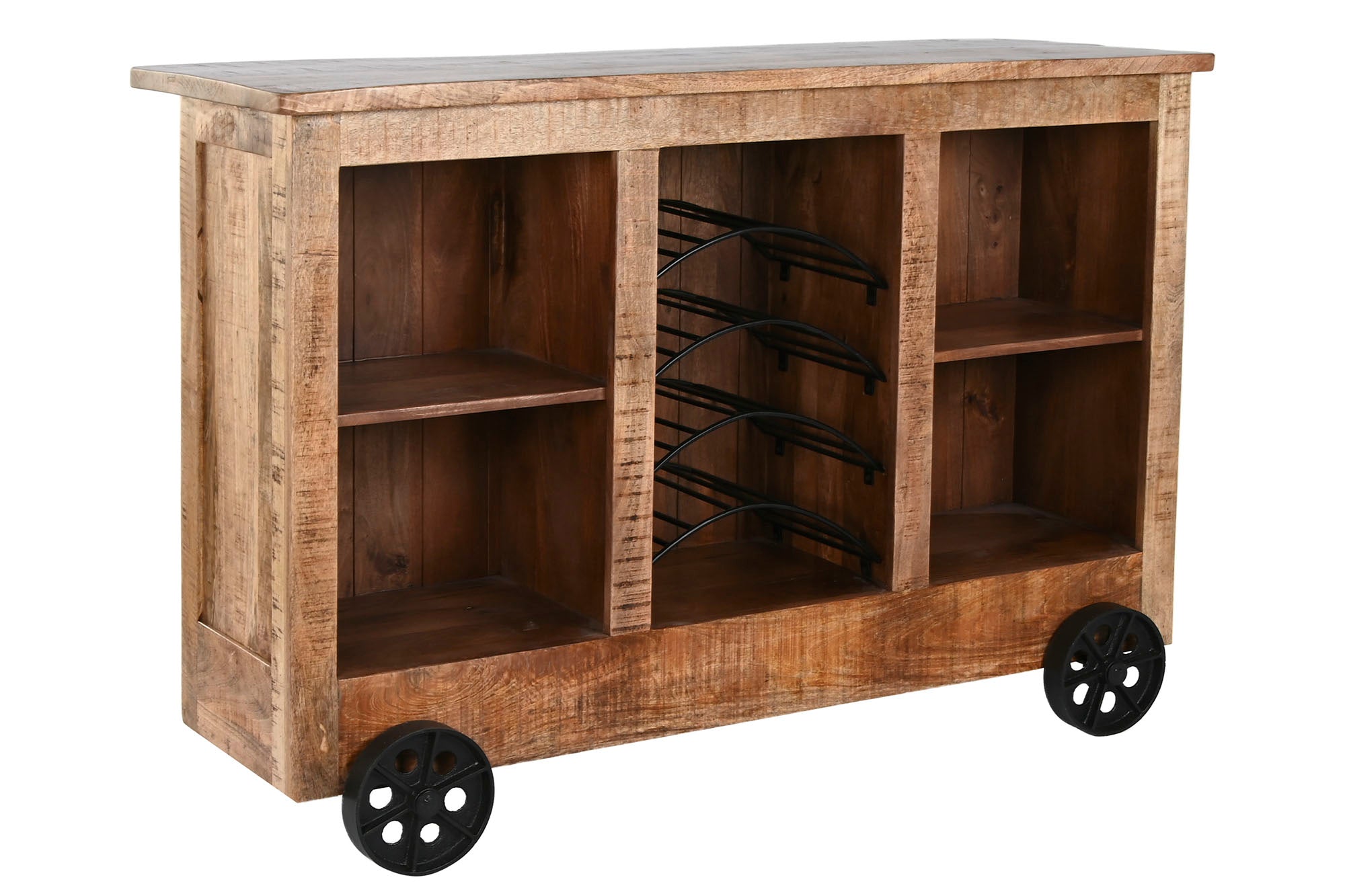 Mueble Bar Mango Metal 145X53X100 Ruedas Natural