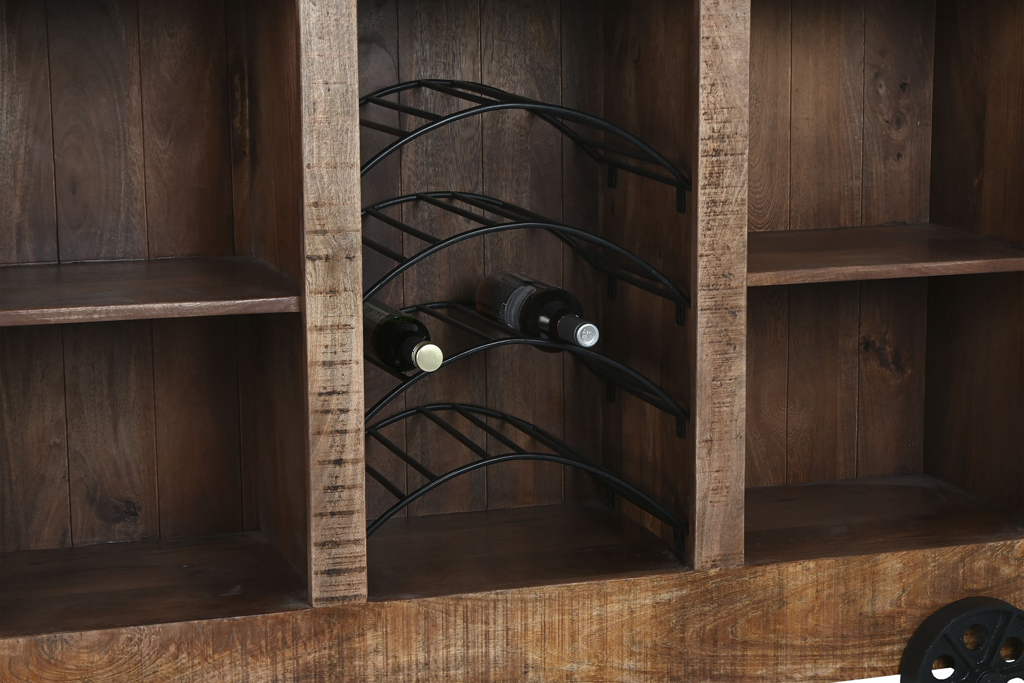 Mueble Bar Mango Metal 145X53X100 Ruedas Natural