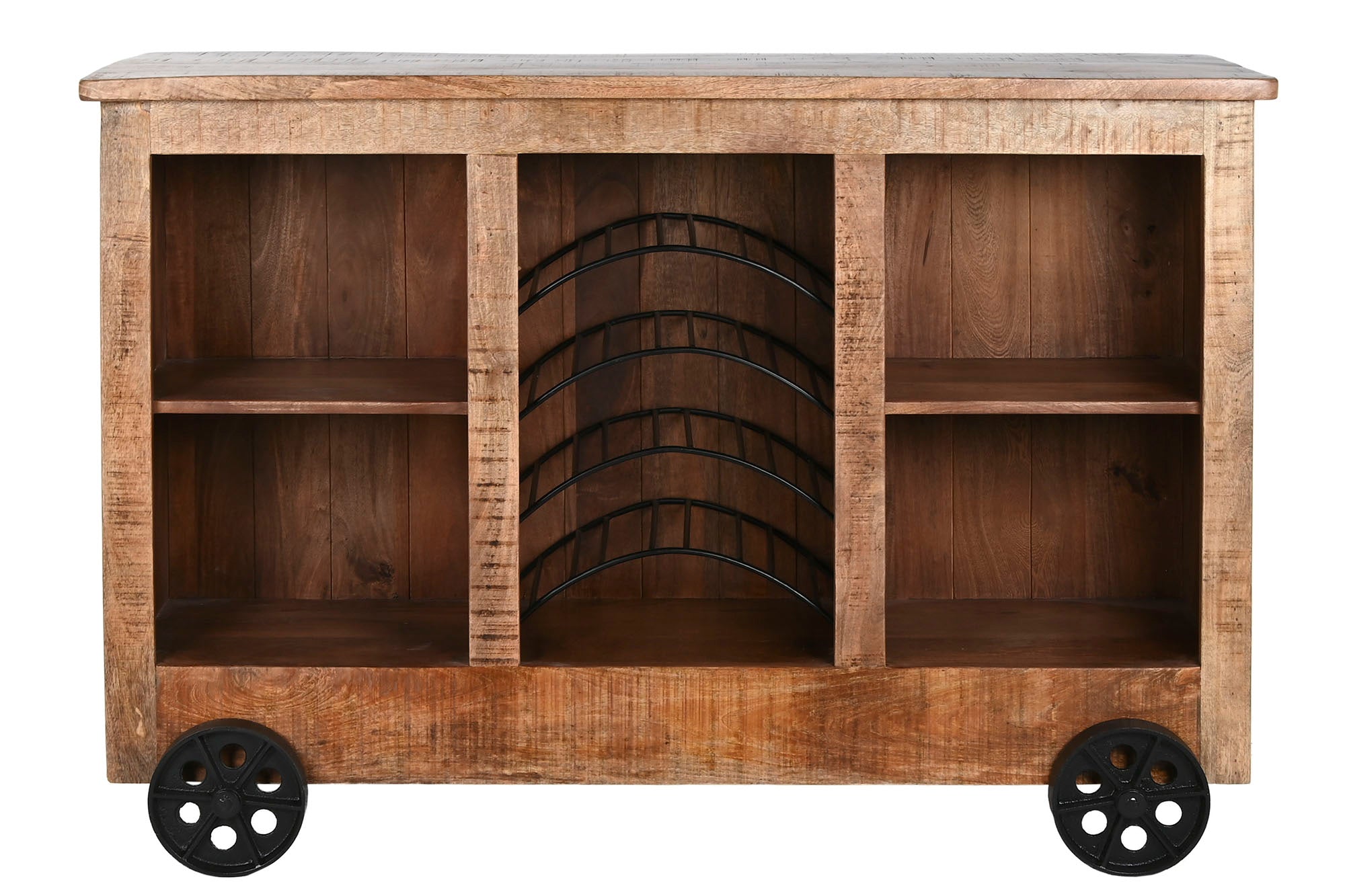 Mueble Bar Mango Metal 145X53X100 Ruedas Natural