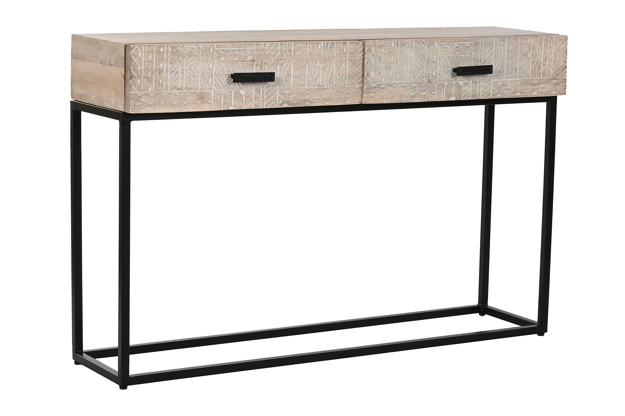 Consola Mango Metal 120X30X76 Tallado Blanco