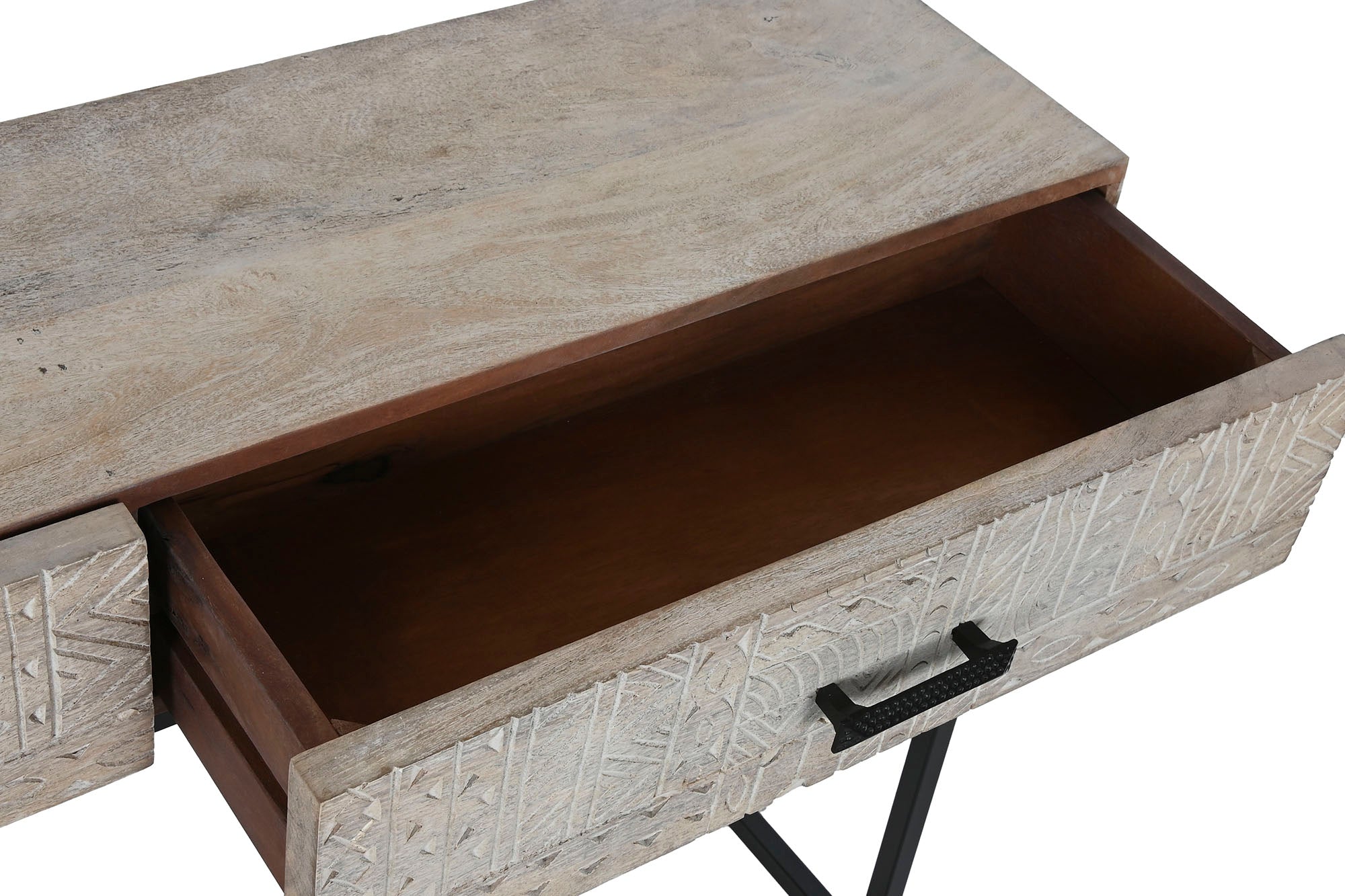 Consola Mango Metal 120X30X76 Tallado Blanco